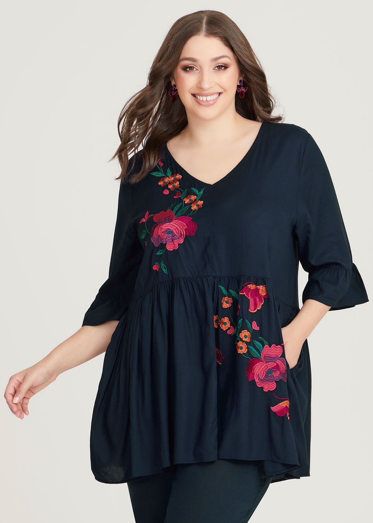Shop Plus Size Natural Embroidery Posy Tunic in Multi | Taking Shape AU