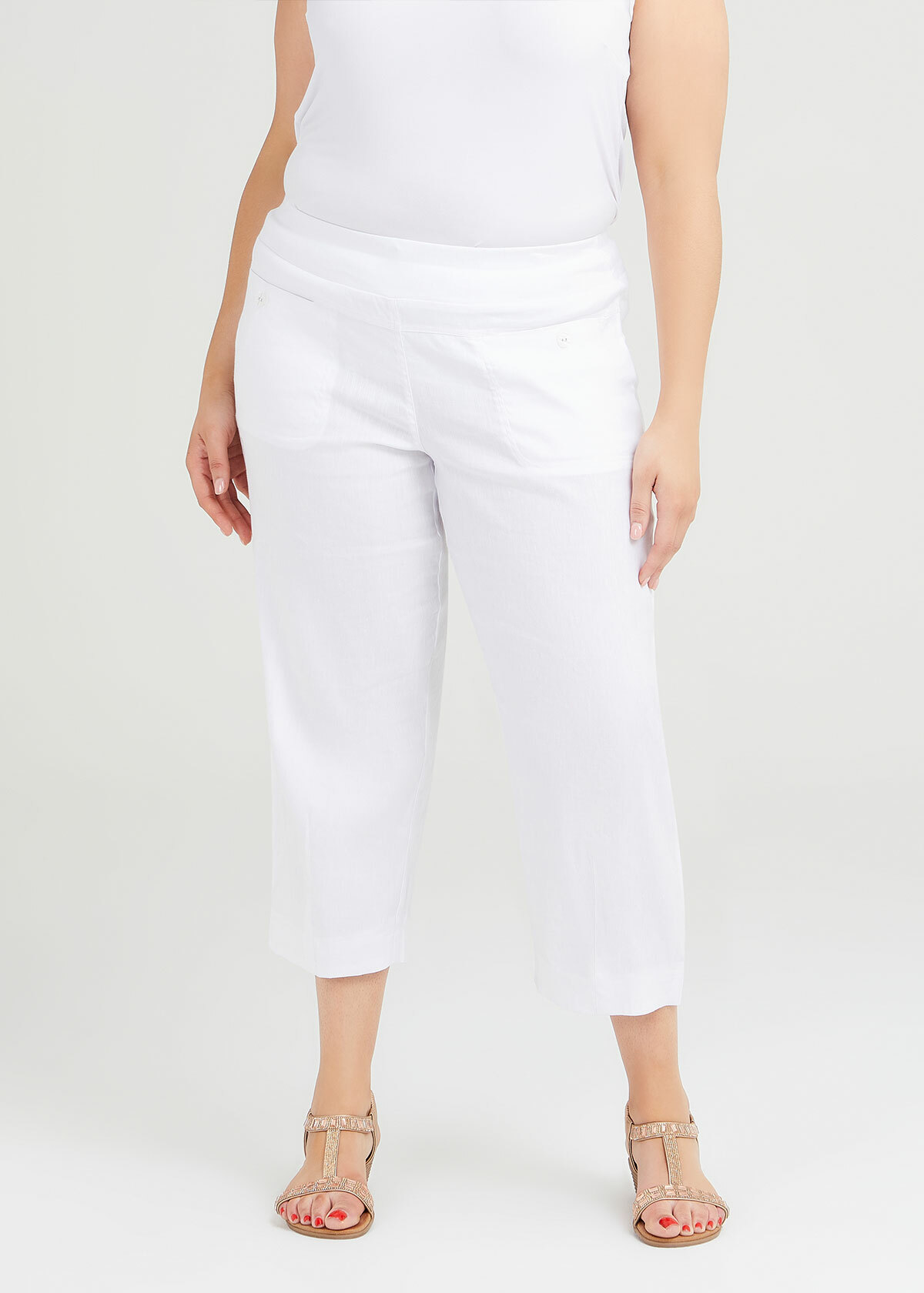 Shop Plus Size Linen Stretch Ana Crop Pant in White | Sizes 12-30 ...
