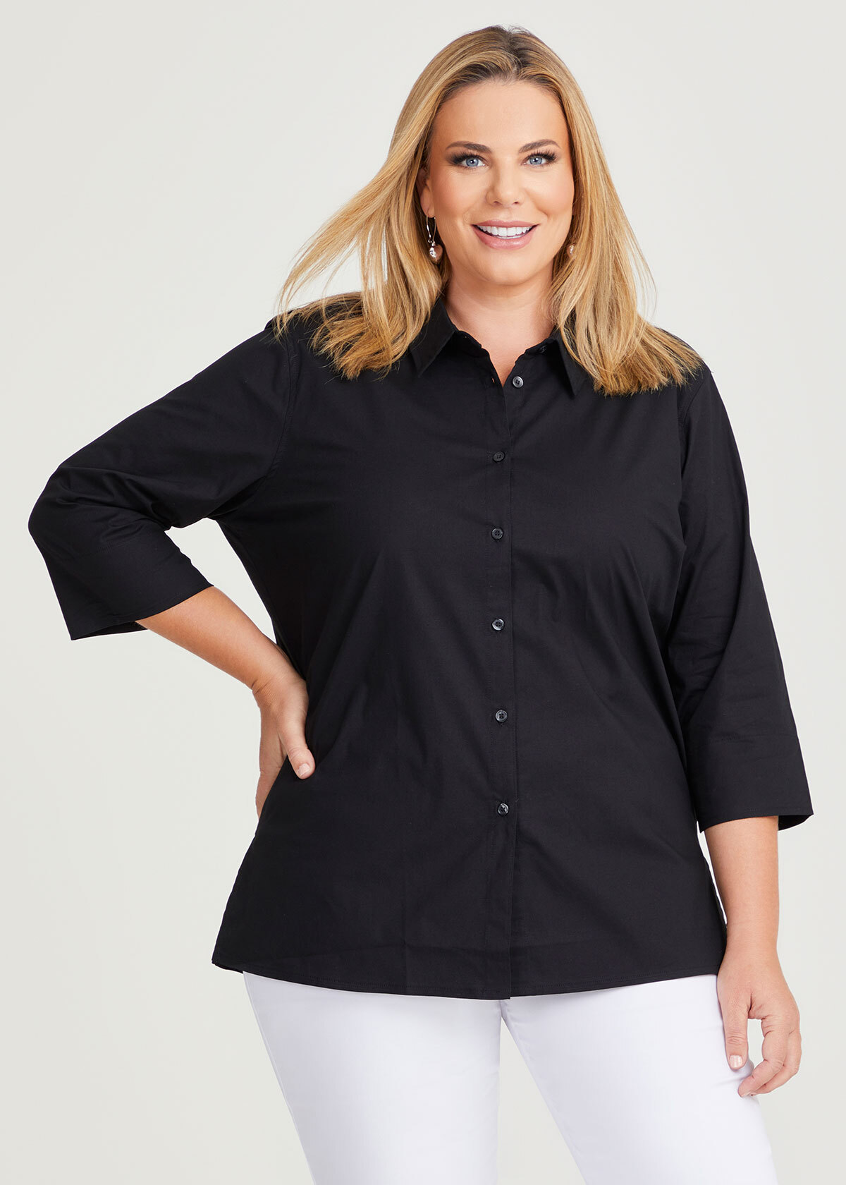 Shop Plus Size Stretch Cotton Poplin Shirt in Black | Taking Shape AU