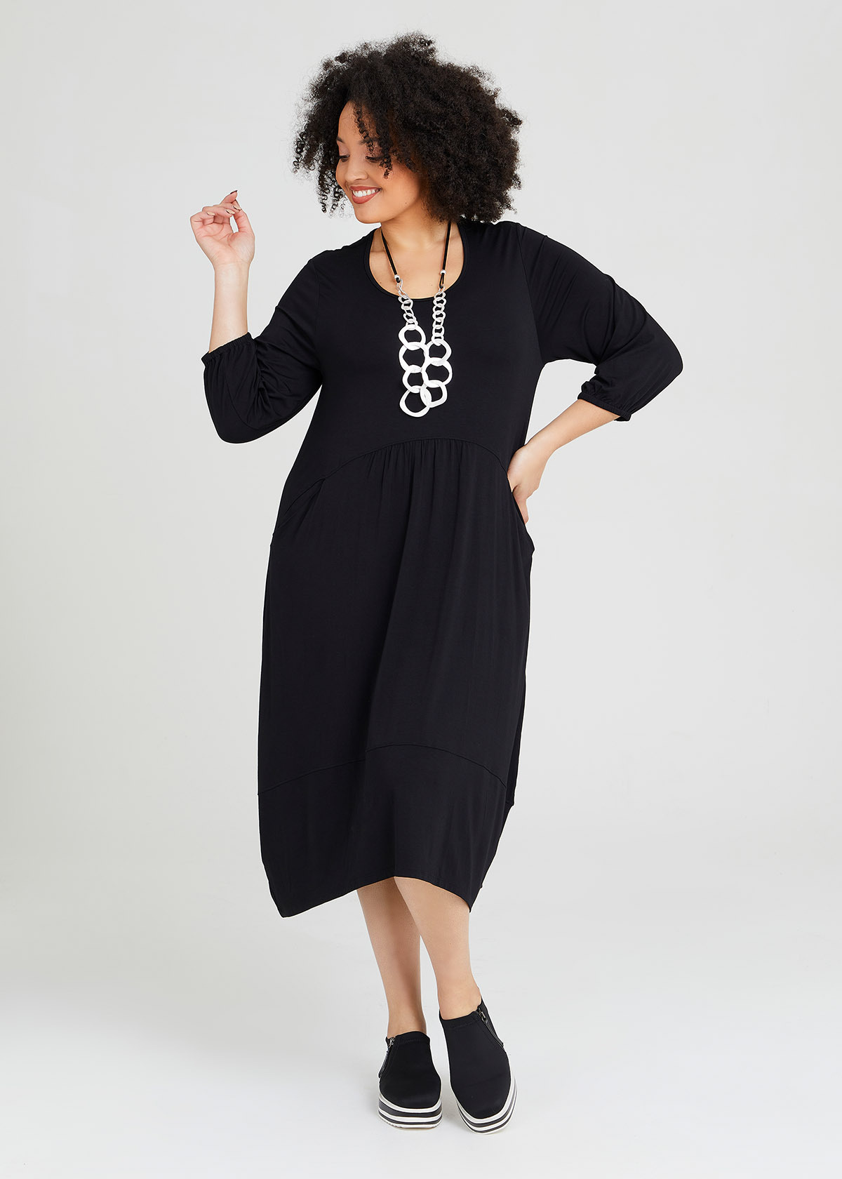 Shop Plus Size Tulip Bamboo Dress in Black | Sizes 12-30 | Taking Shape UK