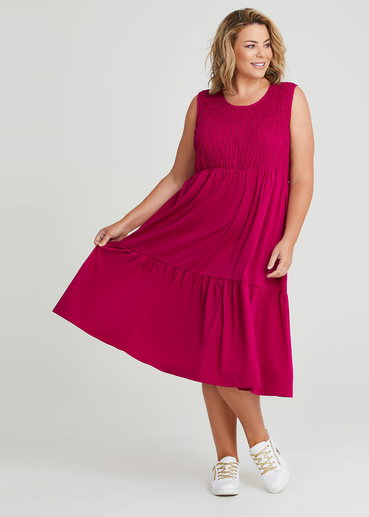 Shop Plus Size Cotton Shirred Tank Dress In Red Taking Shape Au