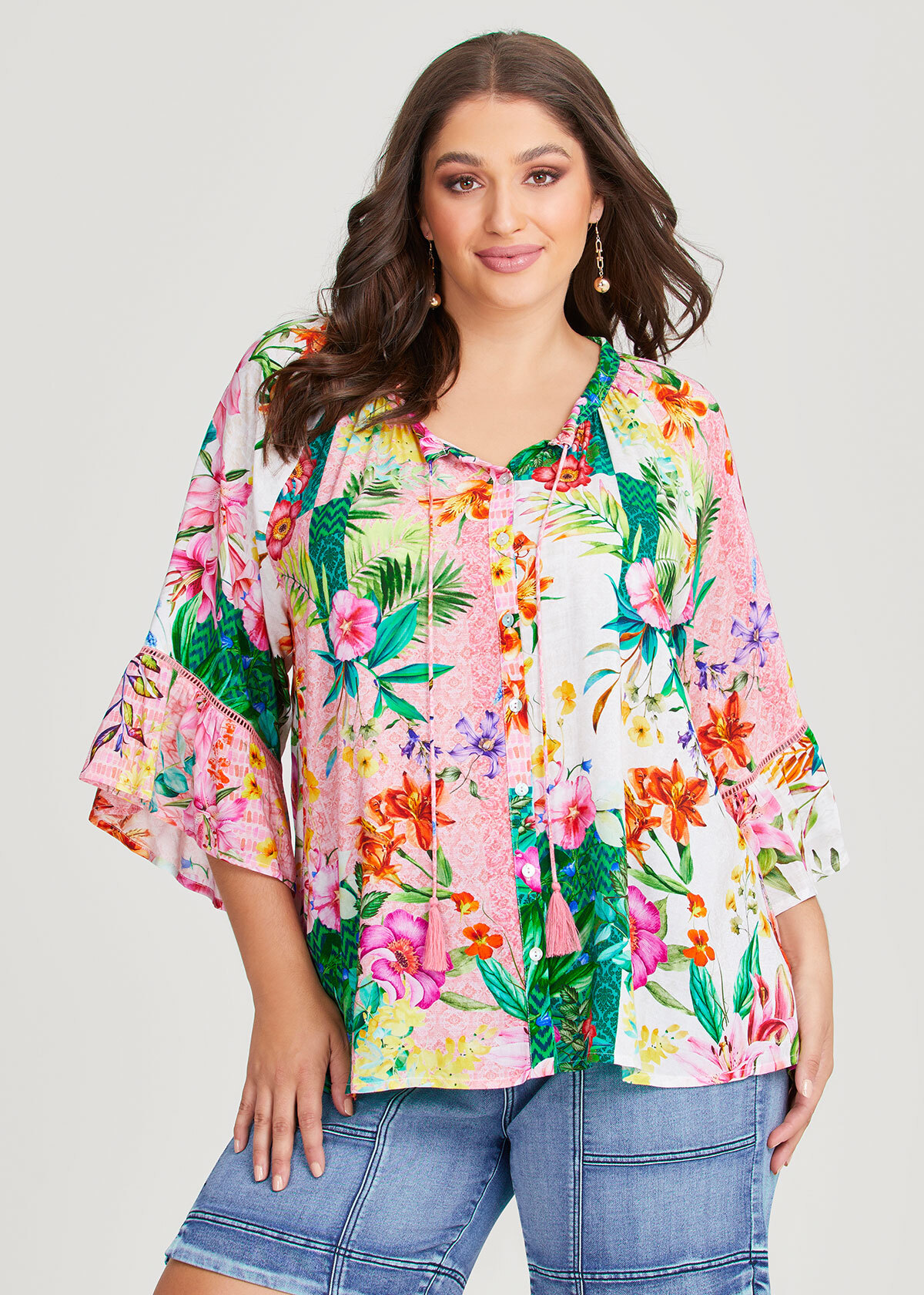 Shop Plus Size Natural Patchwork Floral Top in Multi | Sizes 12-30 ...