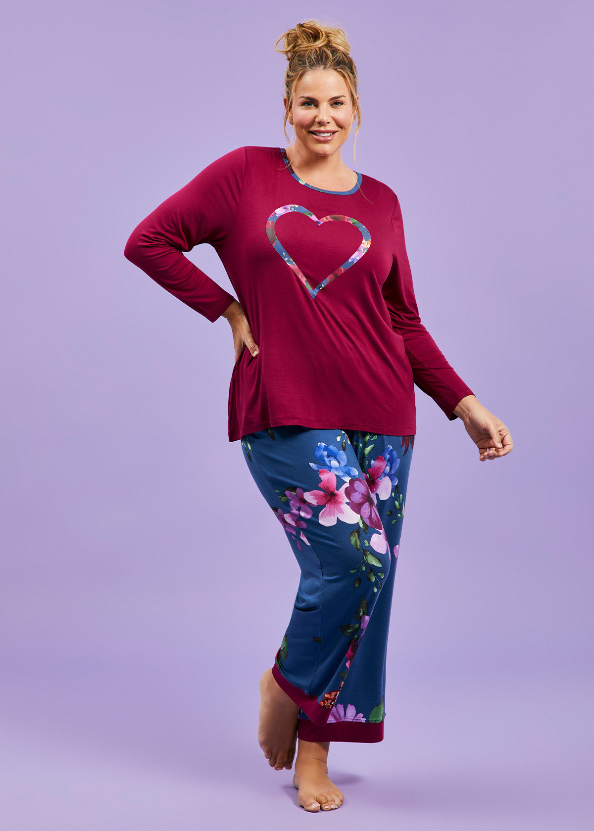 Trying Shape Shop Plus Size Bamboo Romance Pyjama Pant, Multi | Taking Shape AU