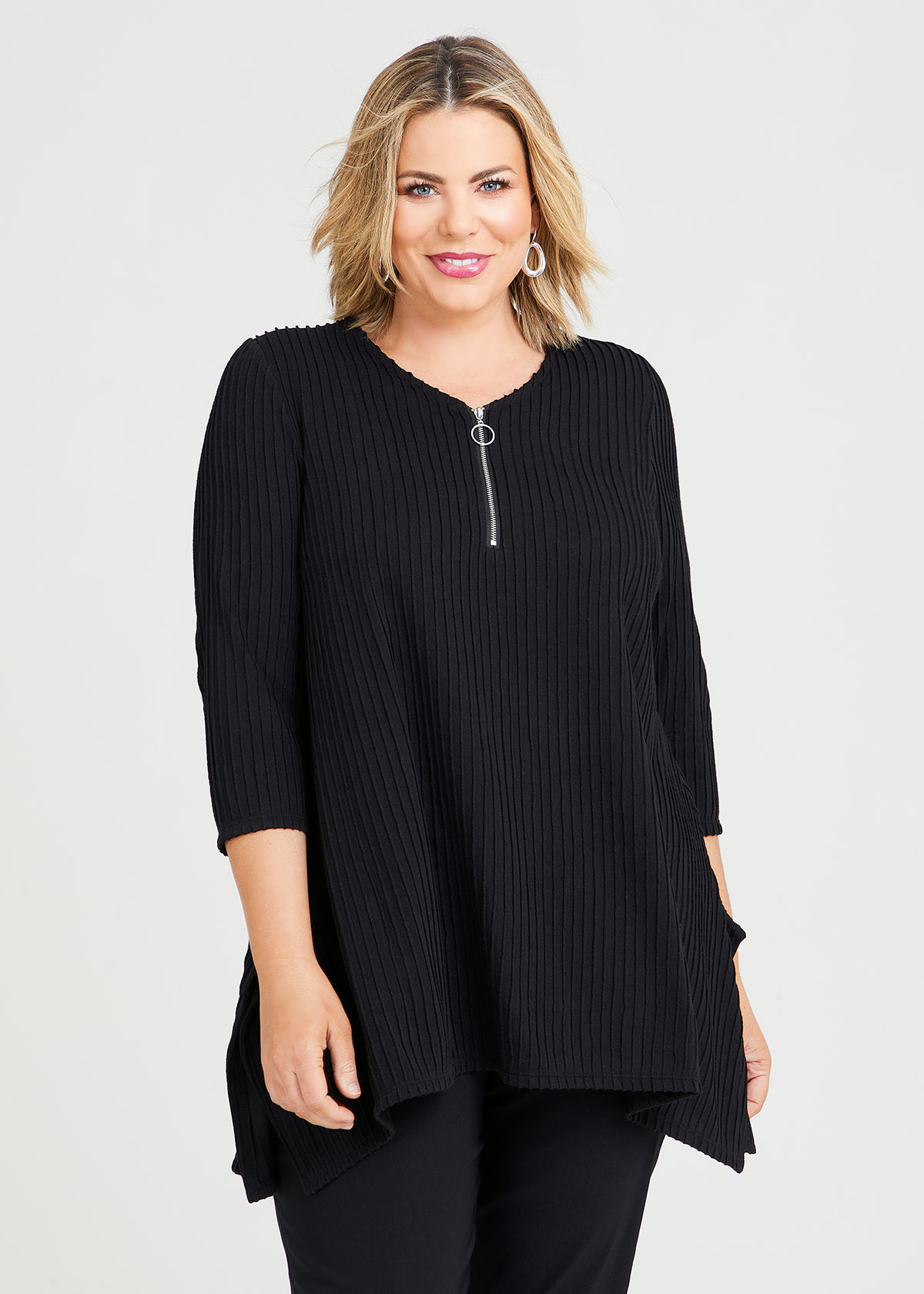 Shop Plus Size Zara Zip Neck Top in Black | Sizes 12-30 | Taking Shape AU