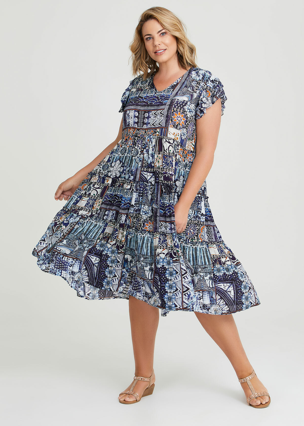 Shop Plus Size Natural Indigo Tile Print Dress in Multi | Taking Shape AU