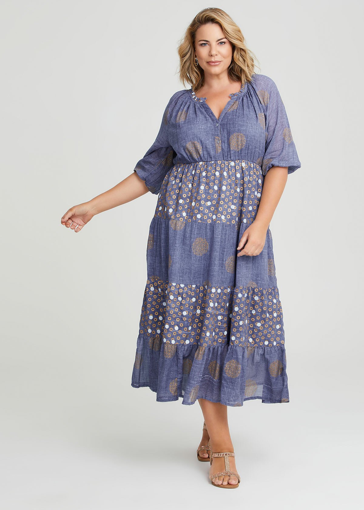 Shop Plus Size Cotton Foil Print Maxi Dress in Multi | Sizes 12-30 ...