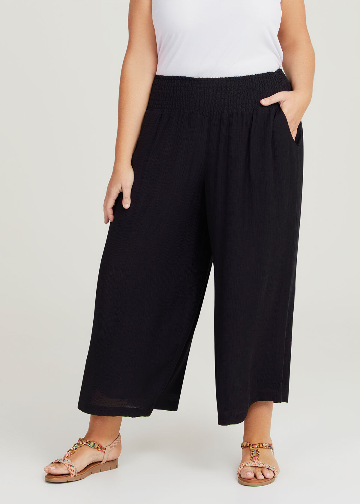 Shop Plus Size Shirred Waist Wide Leg Pant in Black | Taking Shape AU