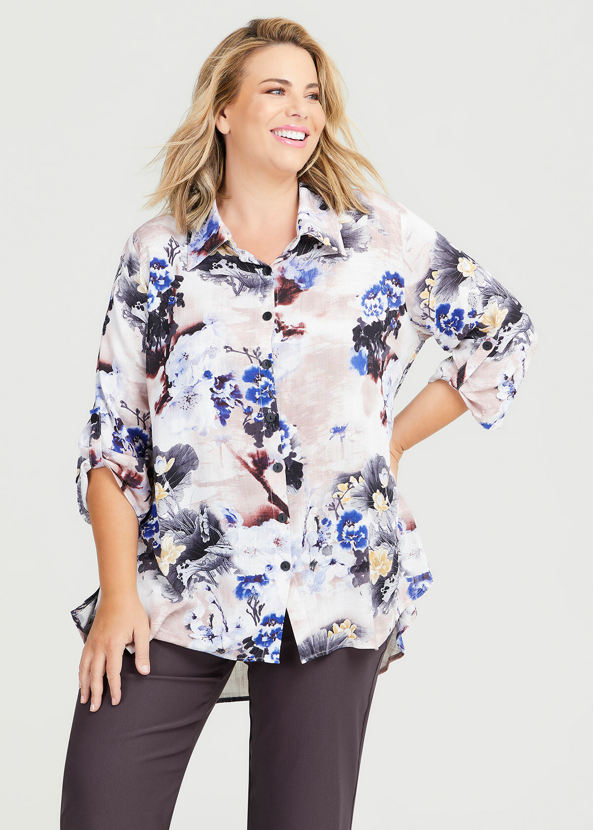 Shop Plus Size Aurora Natural 3/4 Sleeve Shirt in Brown | Sizes 12-30 ...