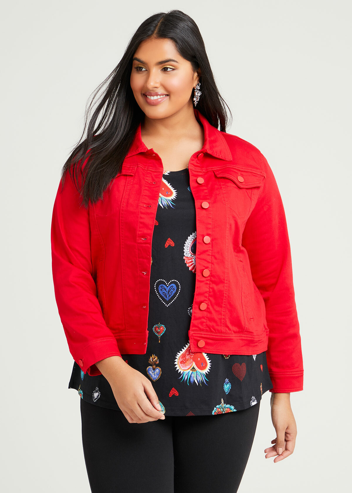 Shop Plus Size Coloured Classic Denim Jacket in Red | Sizes 12-30 ...