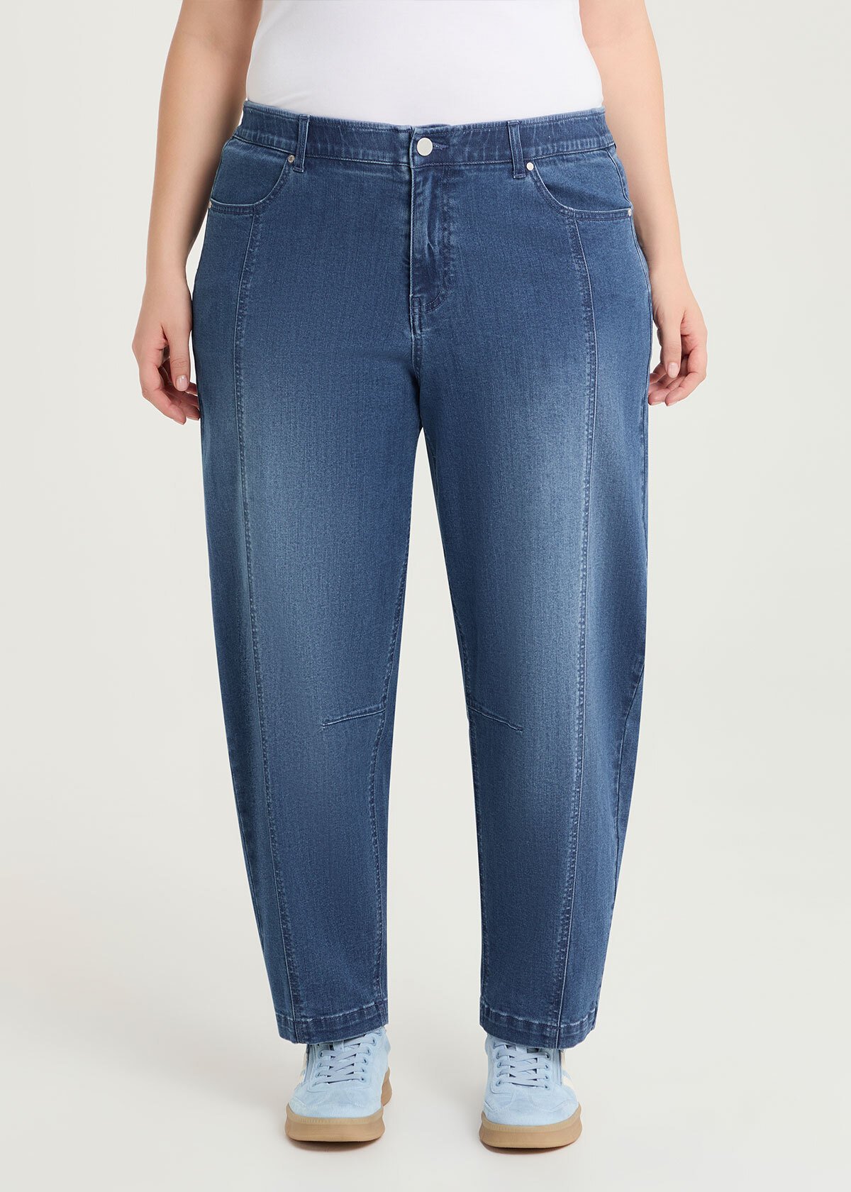 Cotton Denim Barrel Leg Jean