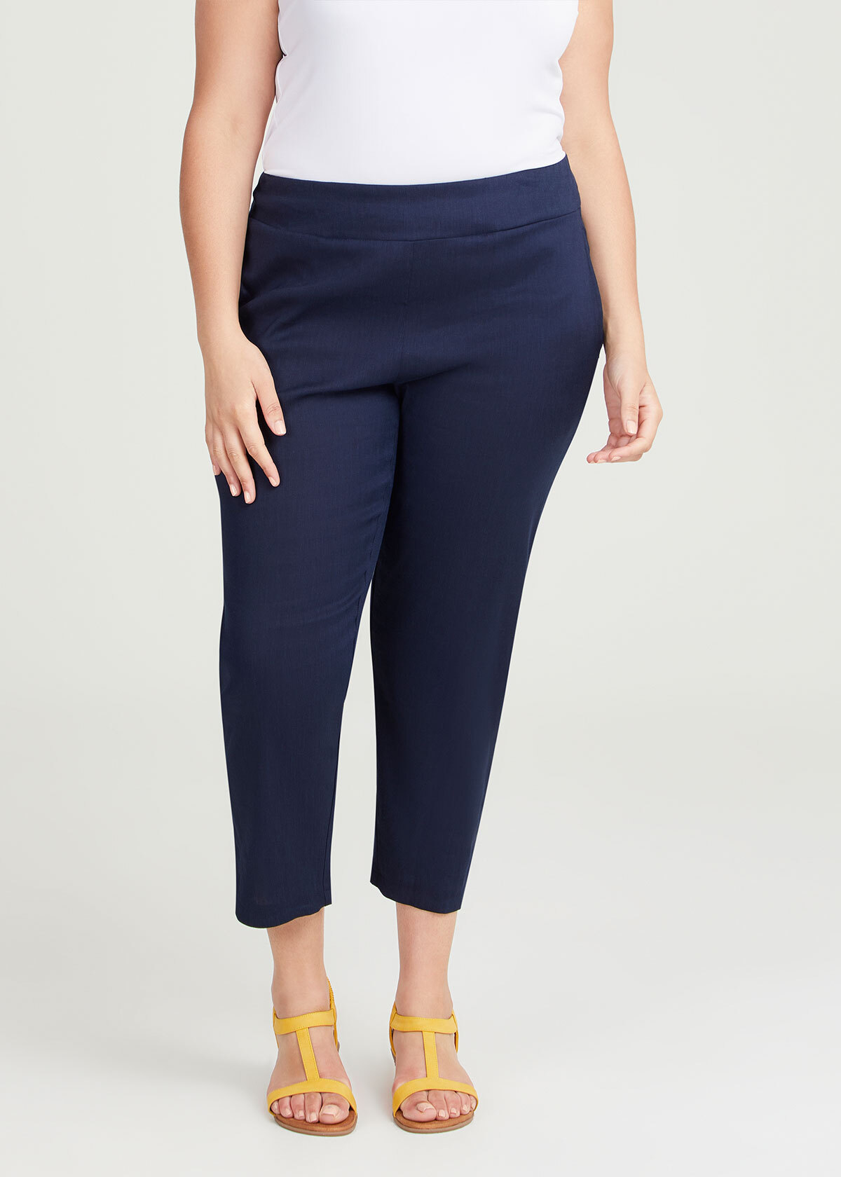 Shop Plus Size Tall Linen Stretch Amira Pant in White, Sizes 12-30