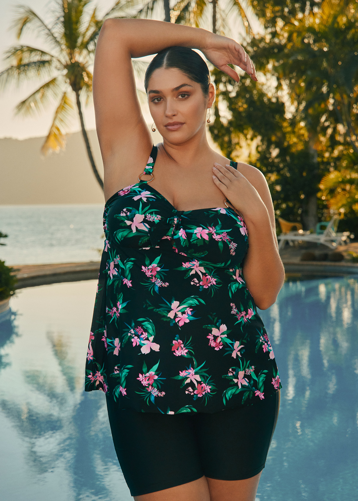 Taking Shape Island Tropics Tie Front Tankini Size 12 in Print - Plus Size Women's Swimwear