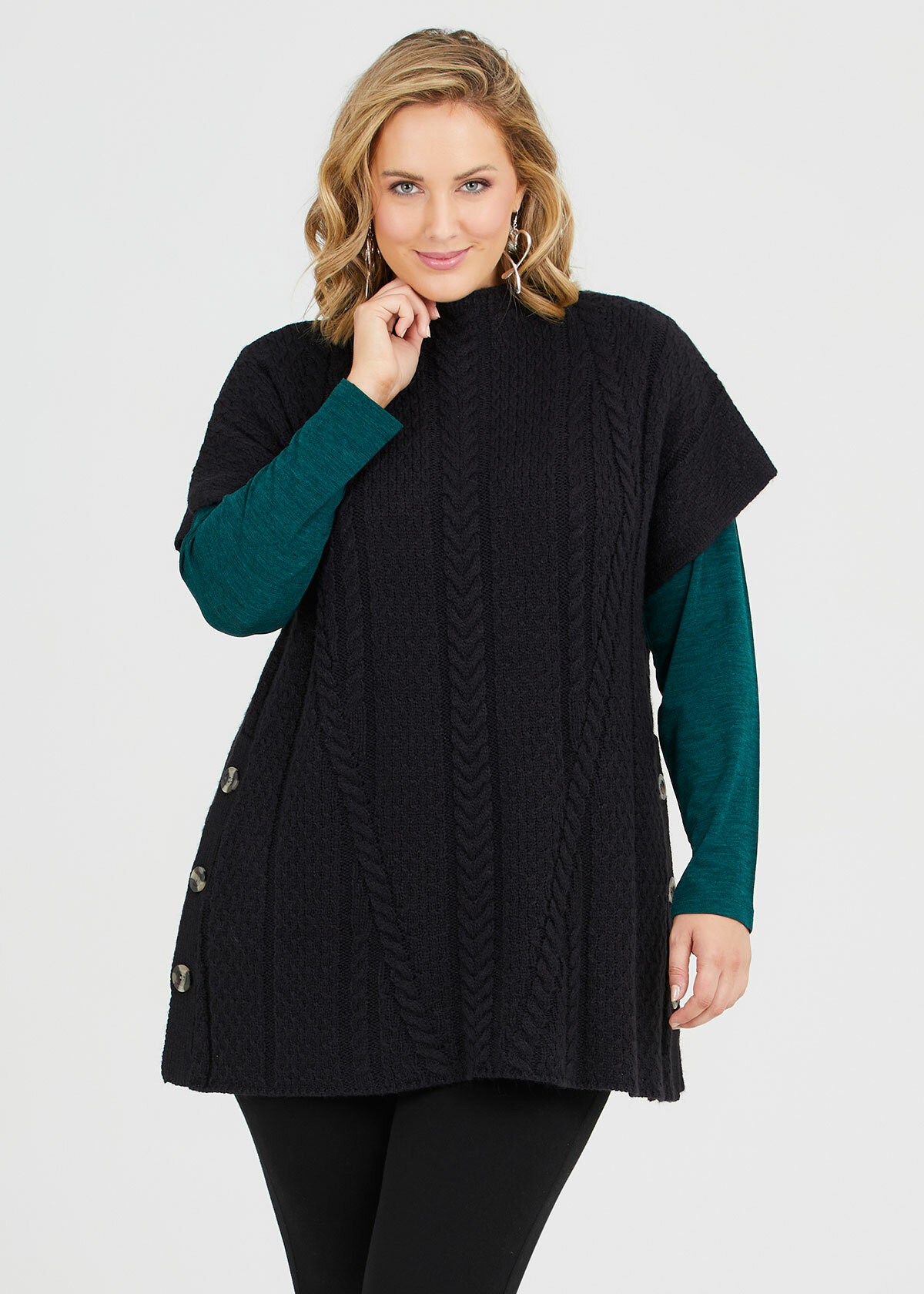 Shop Plus Size Cable Knit Button Tunic in Black Taking Shape AU