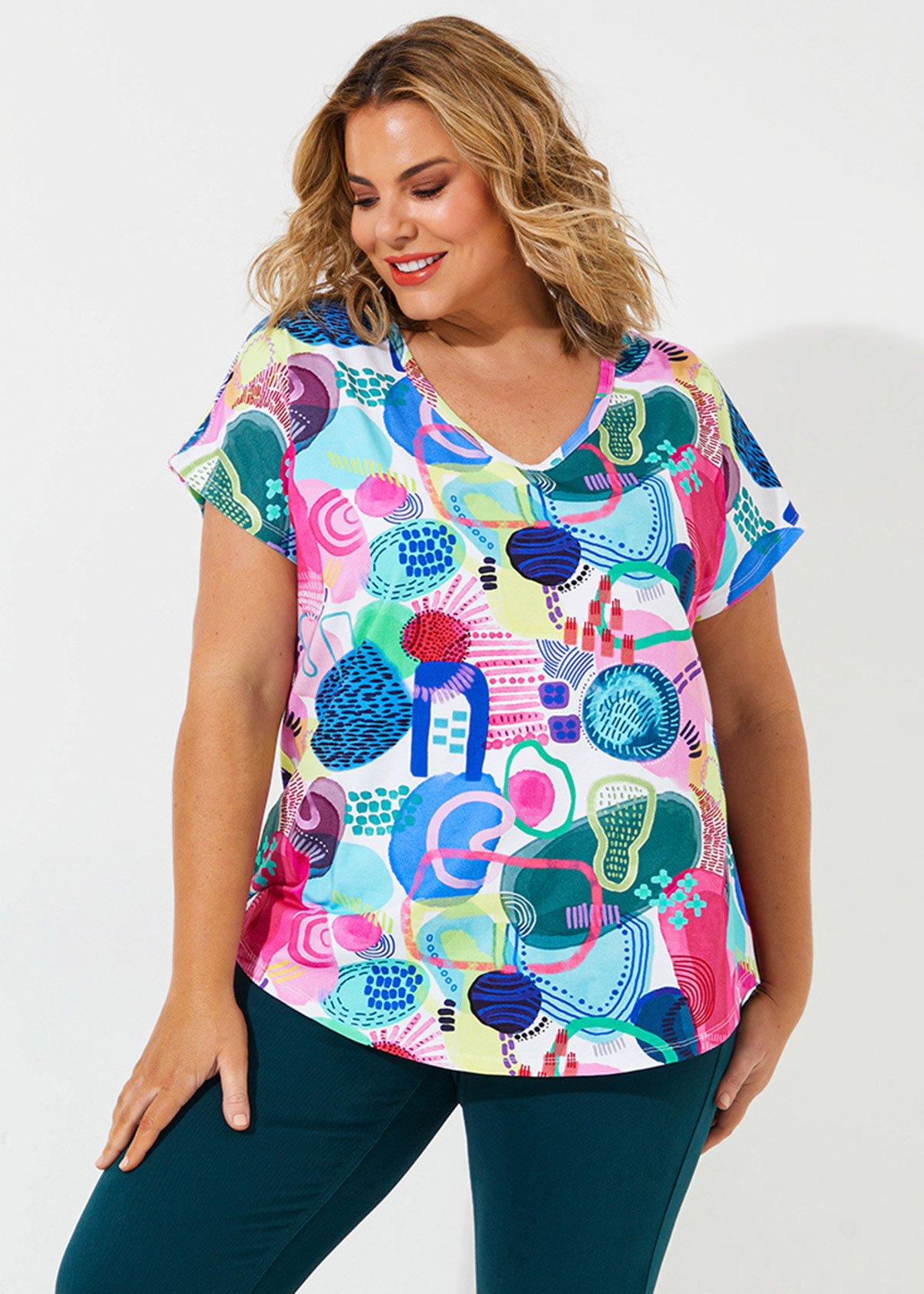Shop Plus Size Cotton Abstract Print Top in Multi | Taking Shape AU