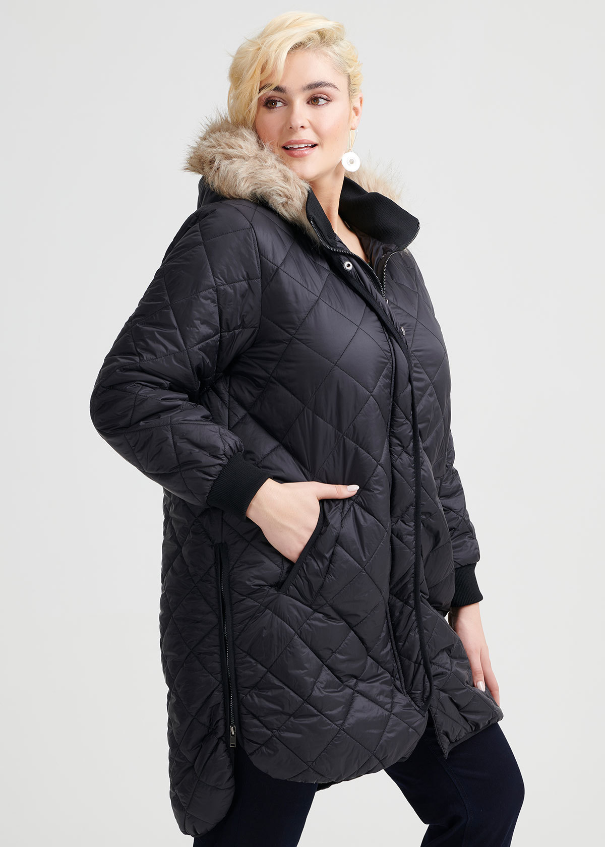 Shop Plus Size Quilted Hooded Jacket in Black Taking Shape AU