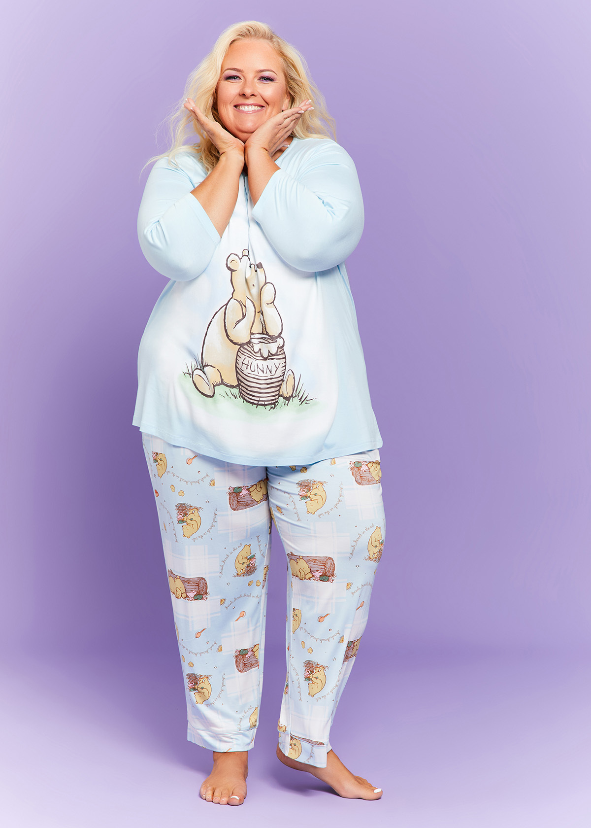 Shop Plus Size Winnie The Pooh Pyjama Top, Blue Taking Shape AU