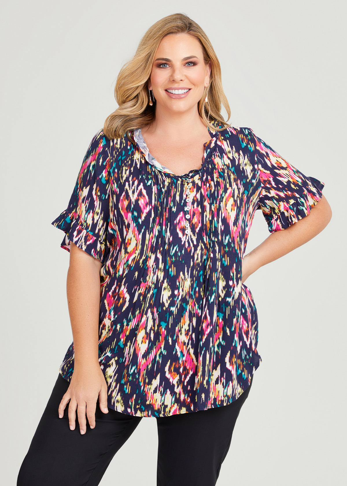 Shop Plus Size Pleat Front Top in Blue | Sizes 12-30 | Taking Shape NZ