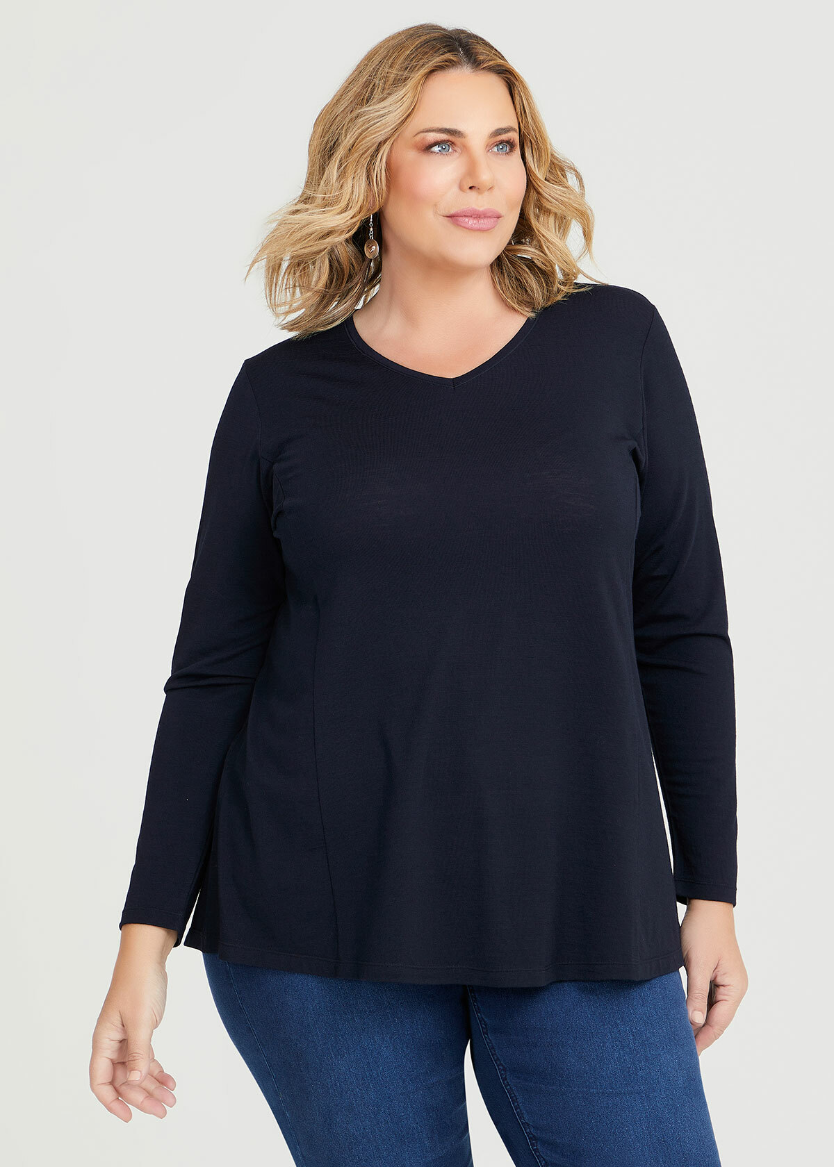 Shop Plus Size Wool Bamboo V-neck Top in Blue | Sizes 12-30 | Taking ...