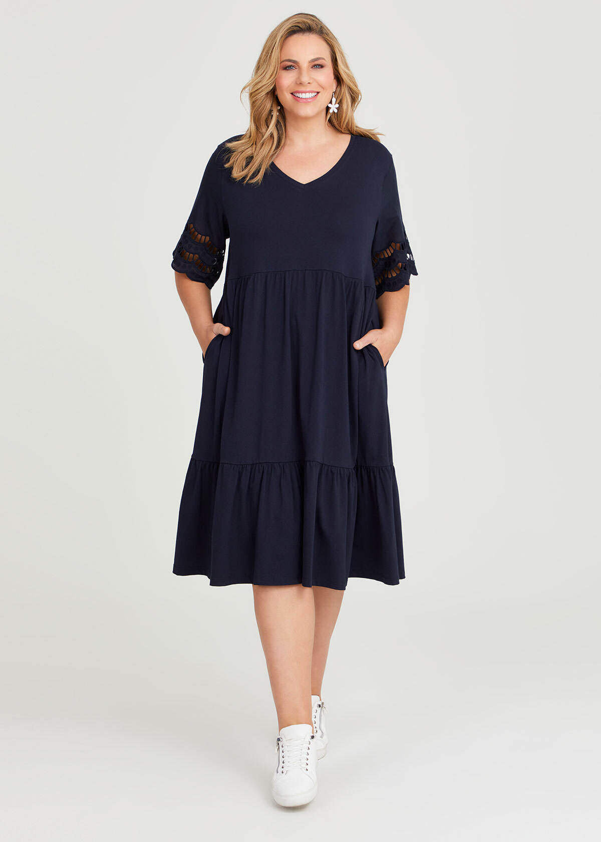 Shop Plus Size Cotton Scallop Sleeve Dress in Blue | Taking Shape AU