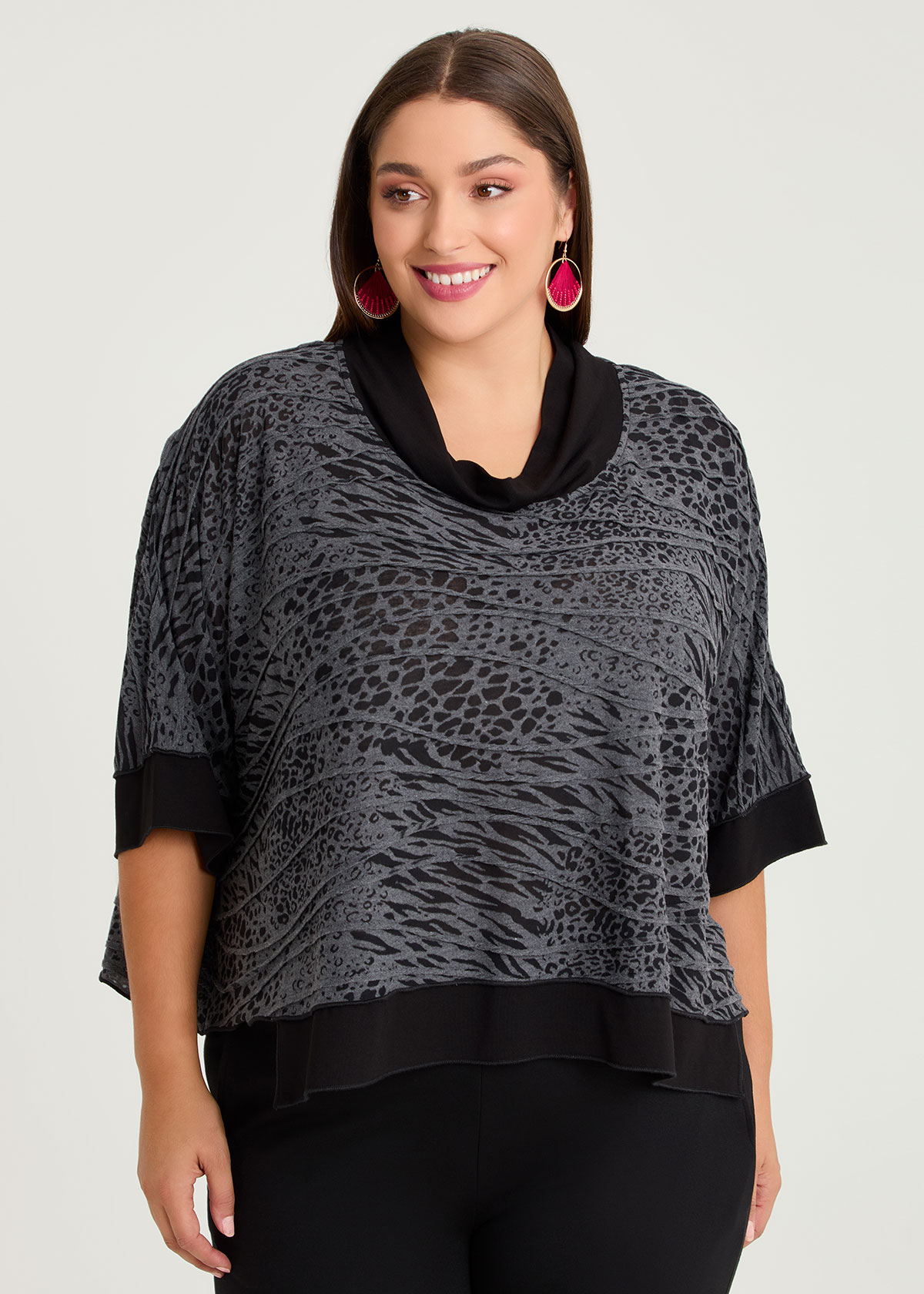 Taking Shape Textured Animal Overtop Size 18-20 in Print, Natural Viscose - Plus Size Women's Tops & T Shirts