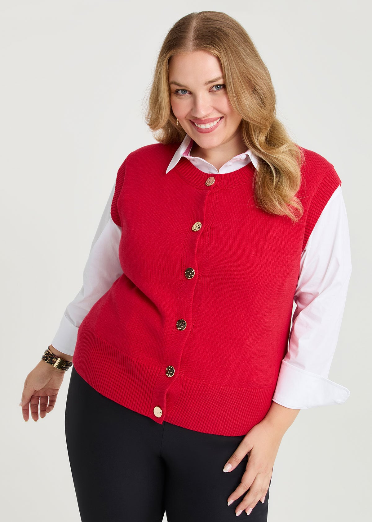 Taking Shape Button Through Vest Size 24 in Tomato RED, Cotton - Plus Size Women's Tops & T Shirts