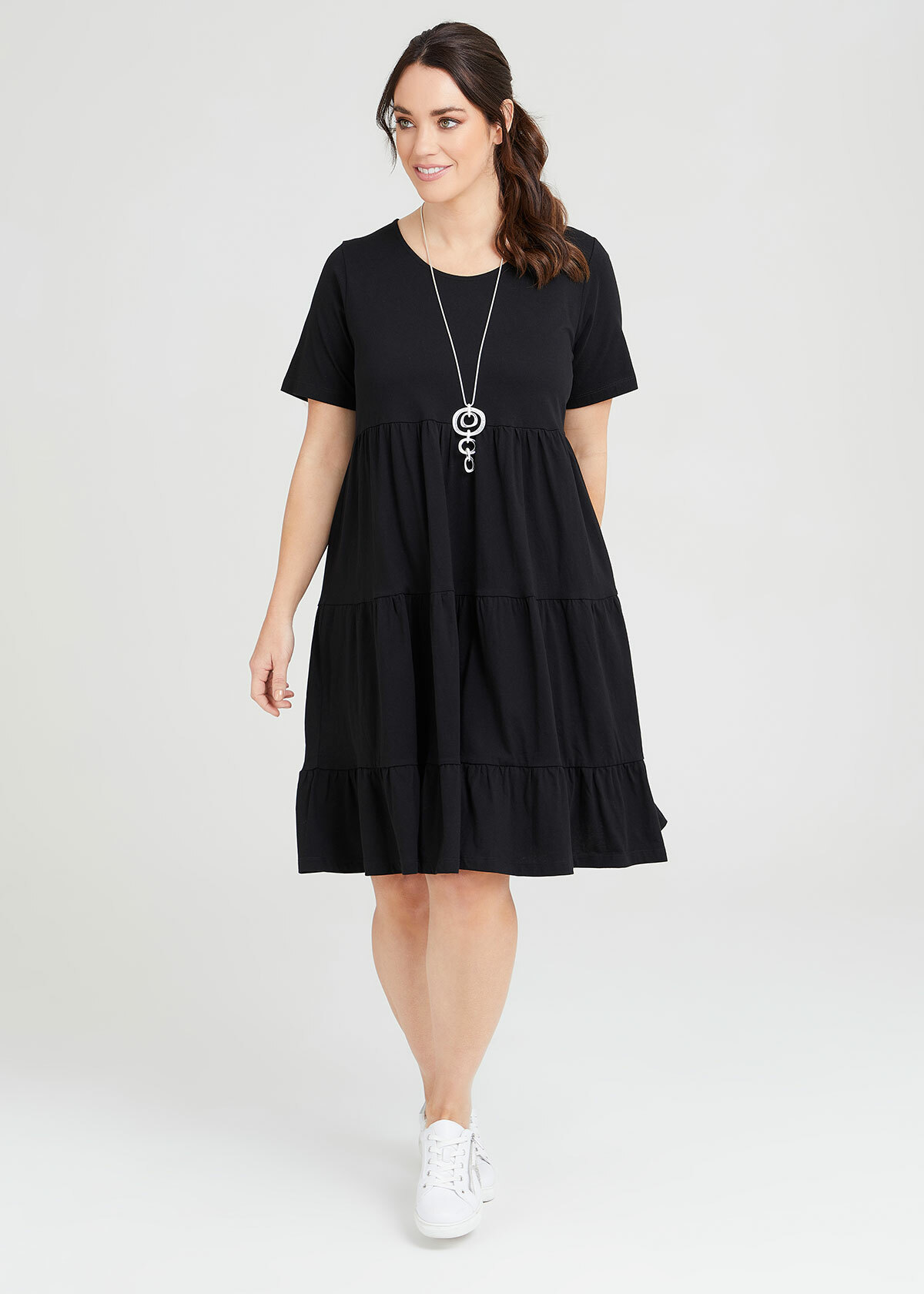 Shop Plus Size Organic Relaxed Tiered Dress in Black | Taking Shape AU