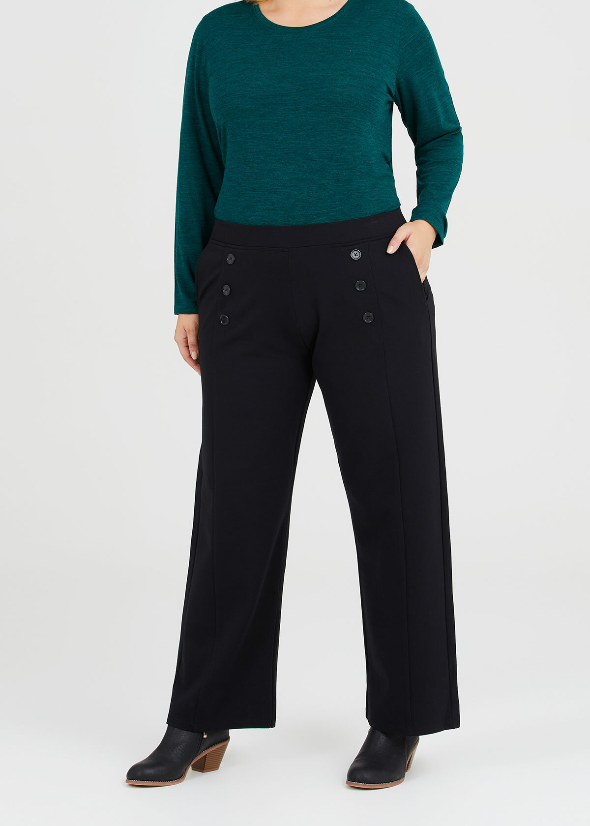 Shop Plus Size Ponte Sailor Wide Leg Pant in Black | Taking Shape AU