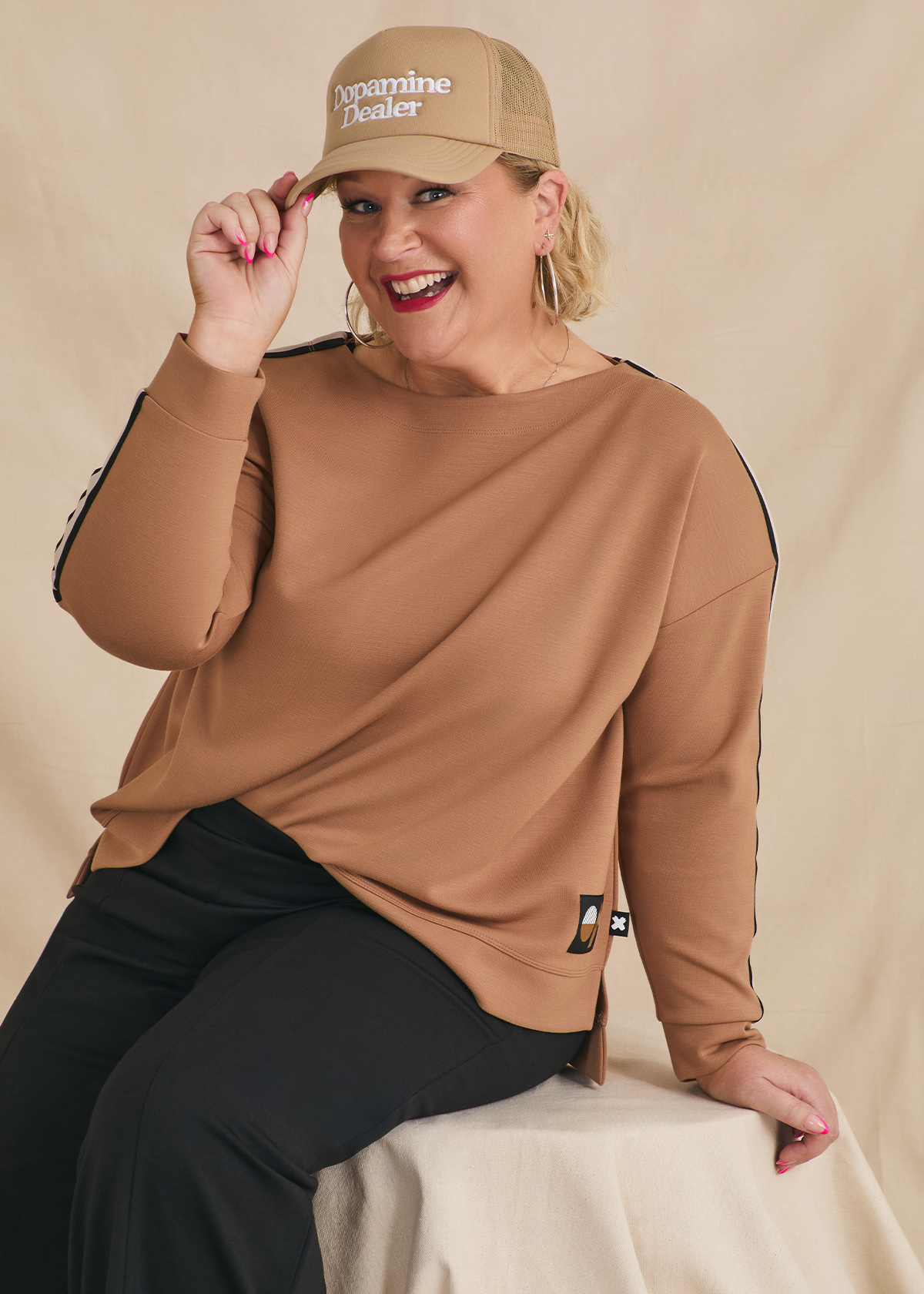 Natural Adessa Stripe Detail Top