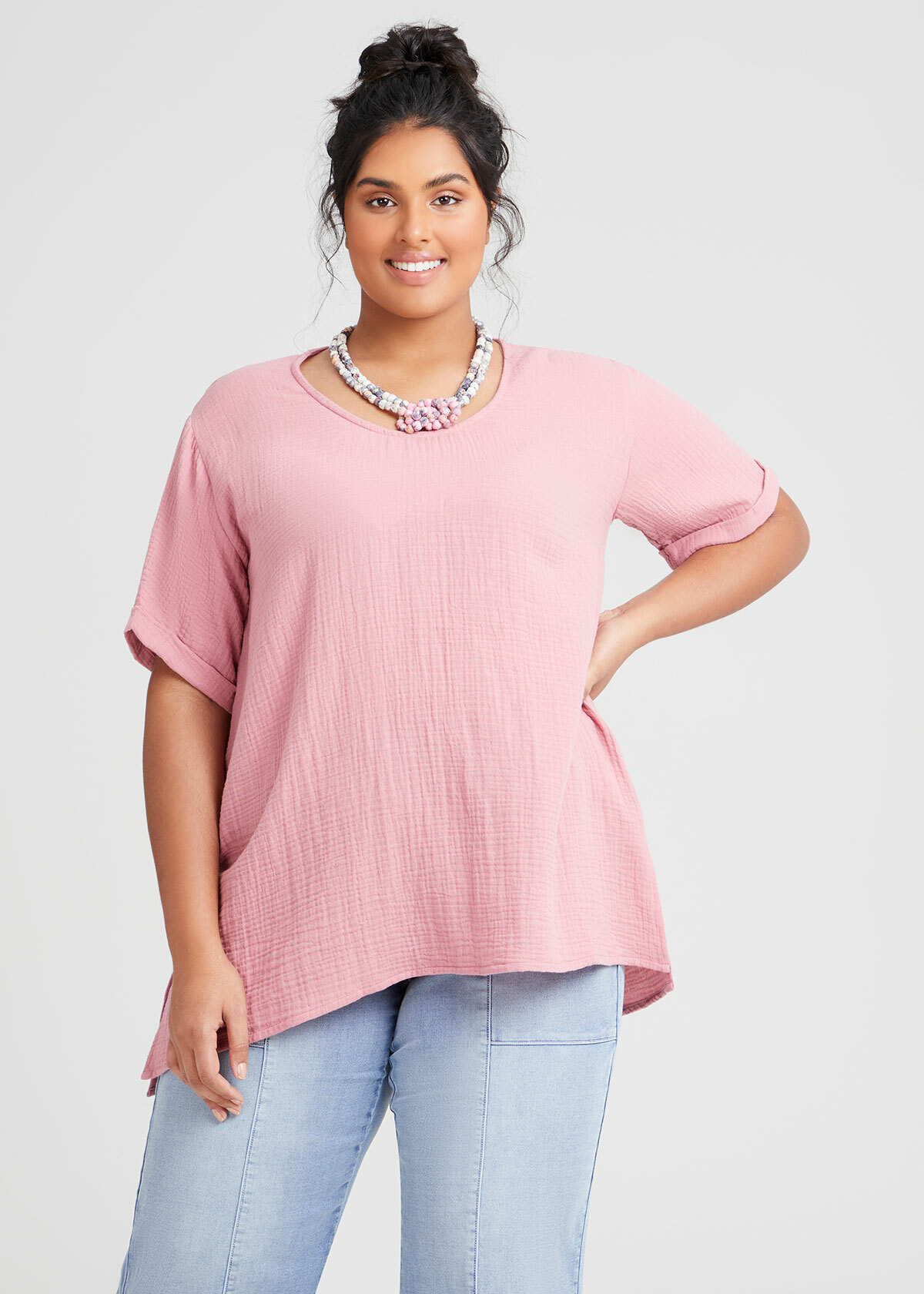 Shop Plus Size Cotton Double Gauze Top in Pink Taking Shape AU