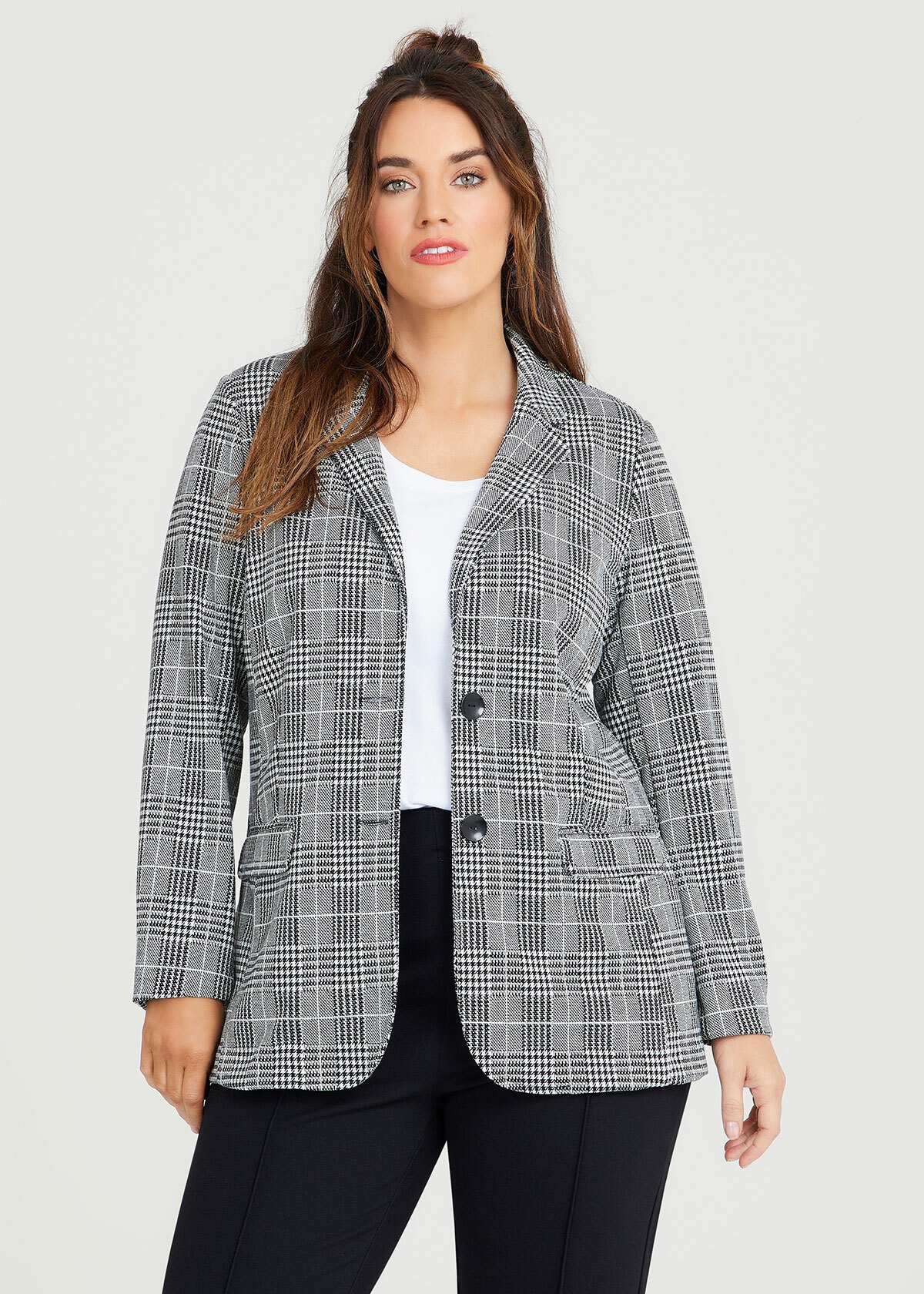 Check Knit Blazer in Black, Sizes 12-30 | Taking Shape NZ