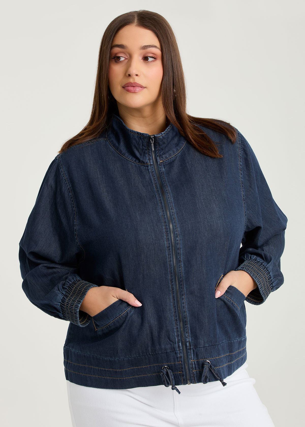 Taking Shape Cotton Lyocell Funnel Neck Jacket Size 12 in Dark INK Wash - Plus Size Women's Coats & Jackets