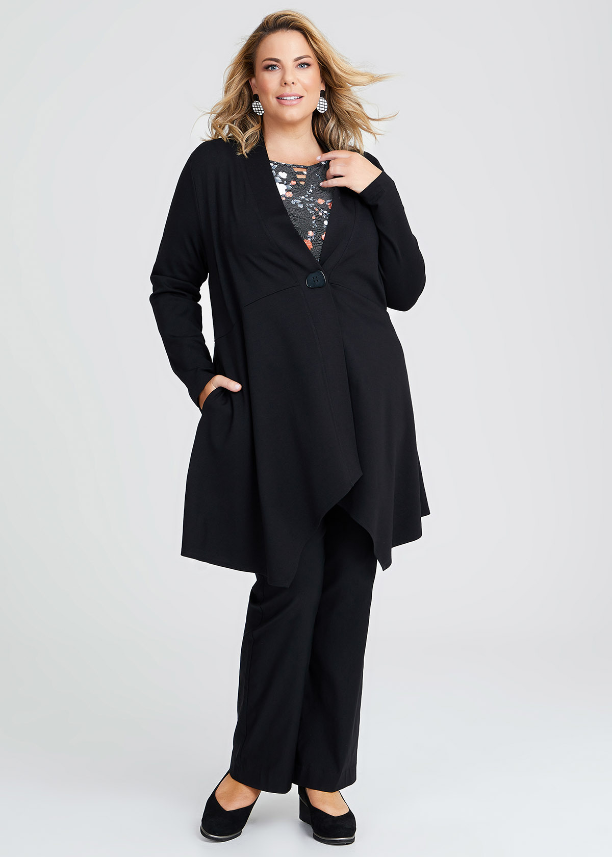 Shop Plus Size Ponte Essence Cardigan in Black | Taking Shape AU