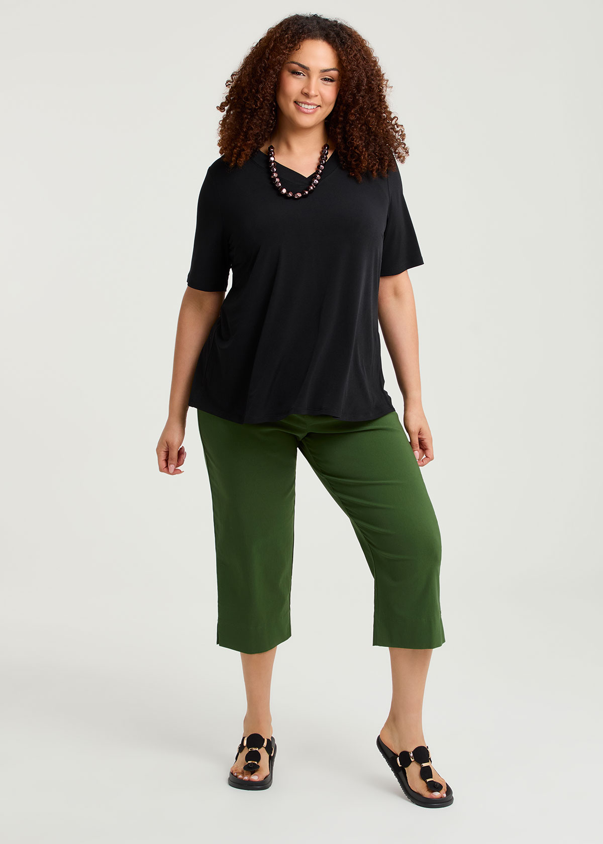 Taking Shape Expose Bengaline Split Hem Crop Pant Size 16 in Palm Green, Natural Viscose - Plus Size Women's Bottoms