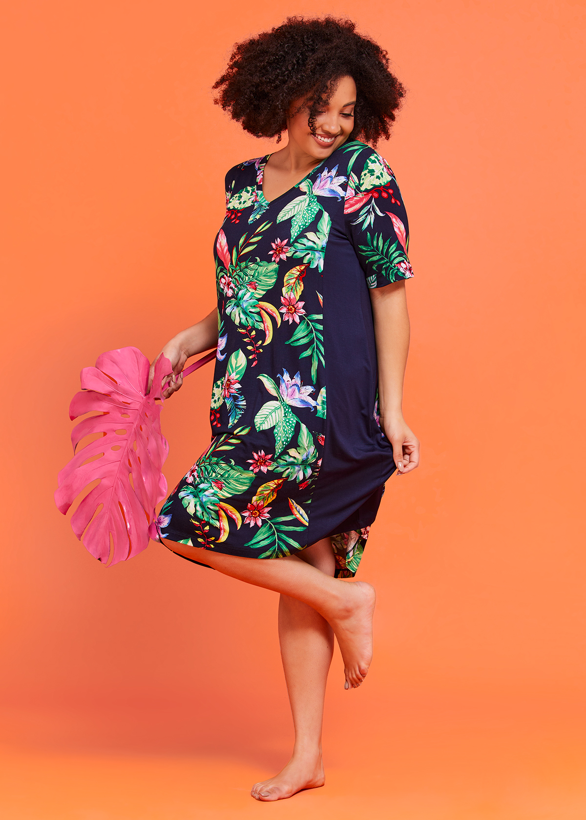 Shop Plus Size Bamboo Bright Palm Nightie in Multi Taking Shape AU