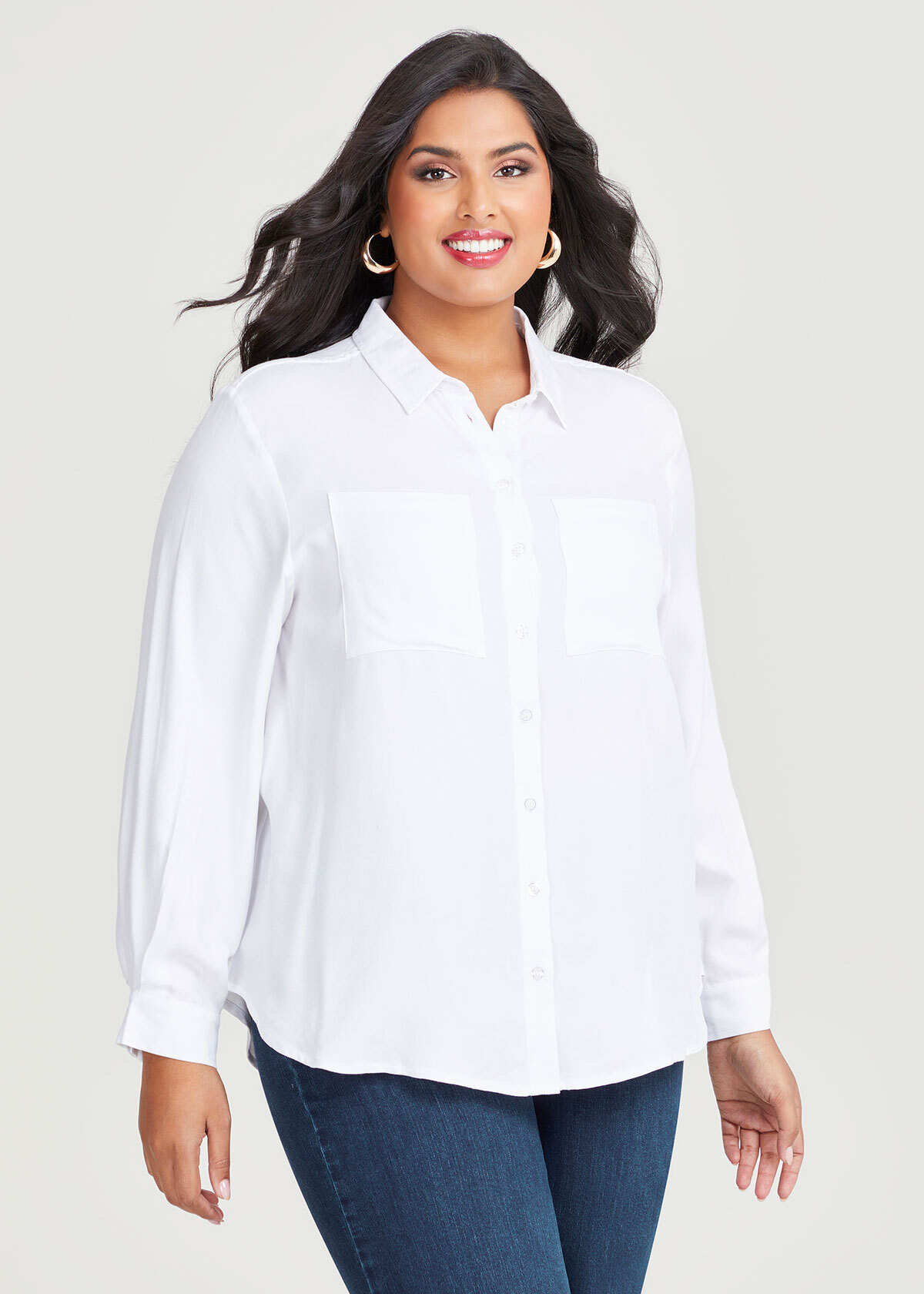 Shop Plus Size Natural Relaxed Twill Shirt in White | Taking Shape AU