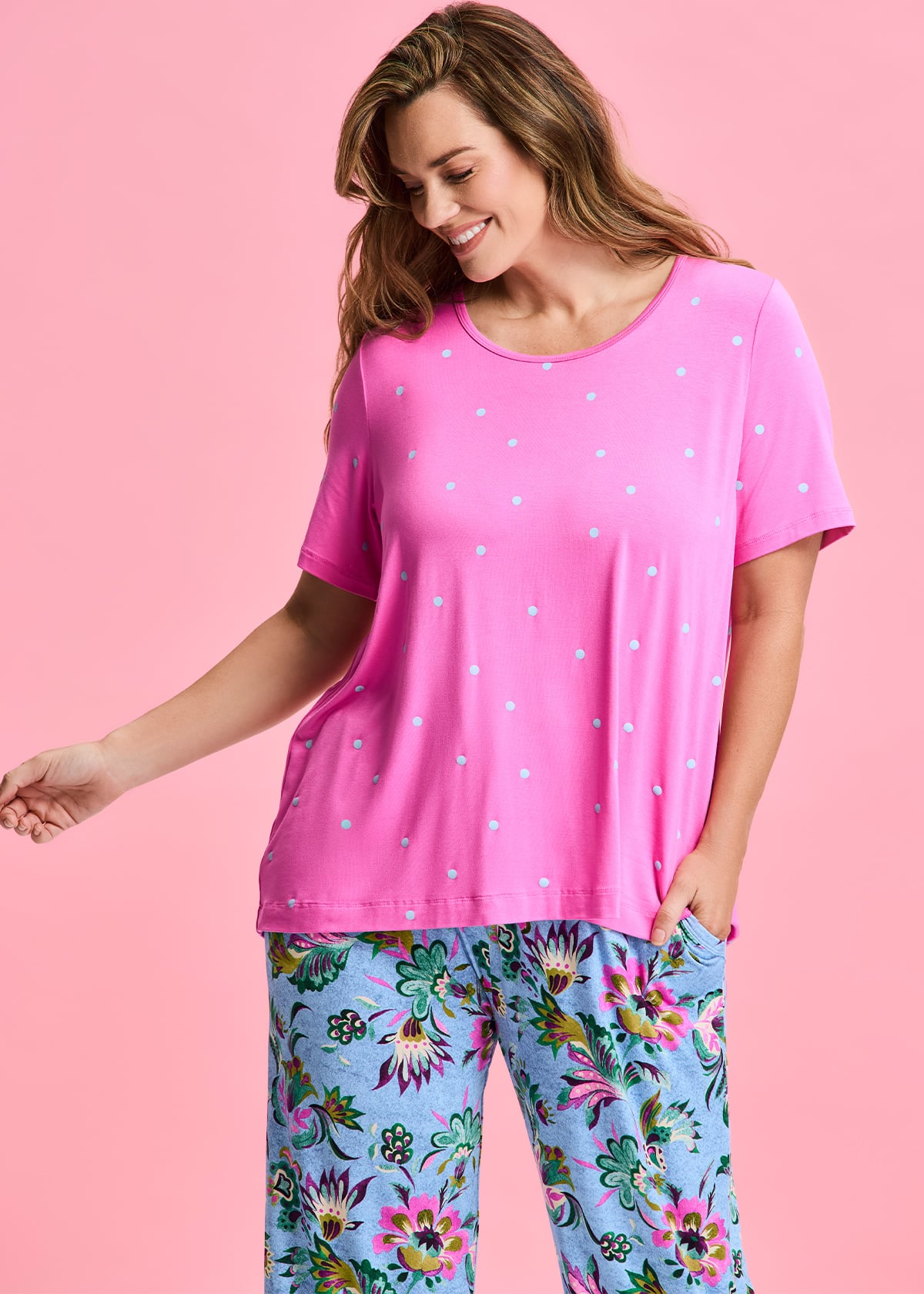 Taking Shape Bamboo Spot Pyjama Top Size 16 in Fuchsia - Plus Size Women's