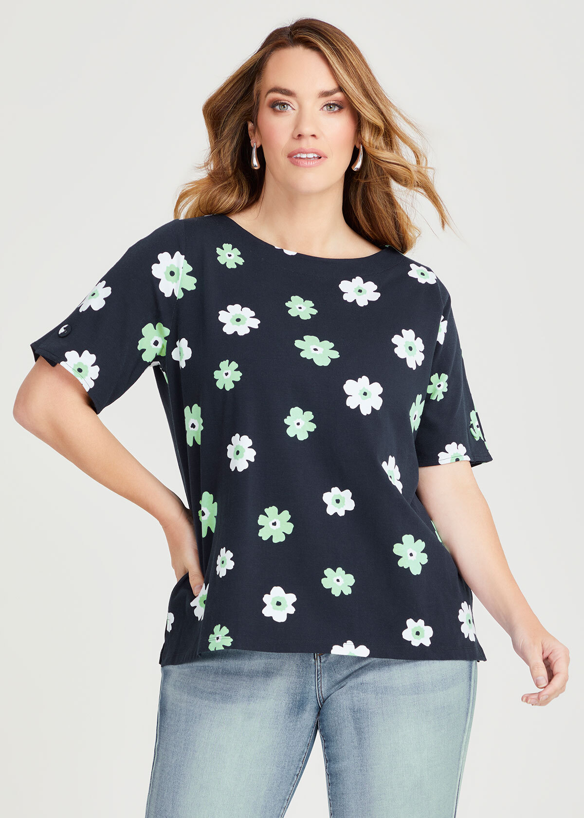 Shop Plus Size Cotton Abstract Daisy T-shirt in Multi | Sizes 12-30 ...