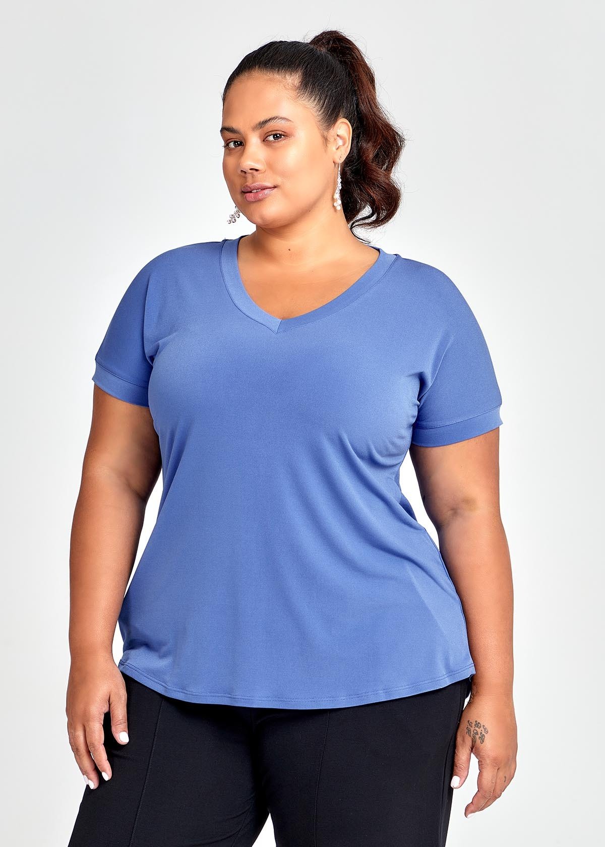 Shop Plus Size V-neck Luna Top in Blue | Taking Shape AU