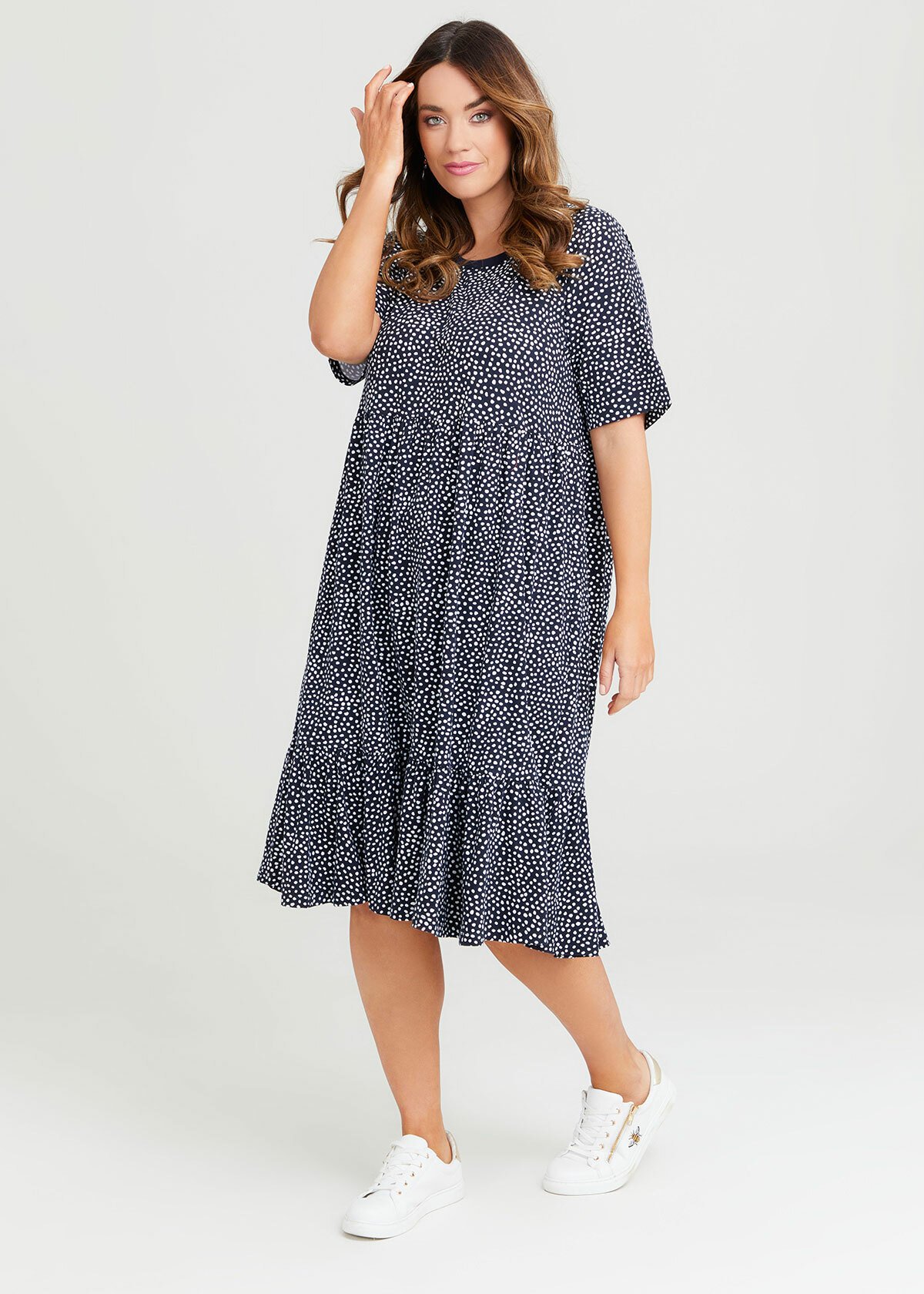 Shop Plus Size Cotton Tiered Spot Dress in Blue | Sizes 12-30 | Taking ...