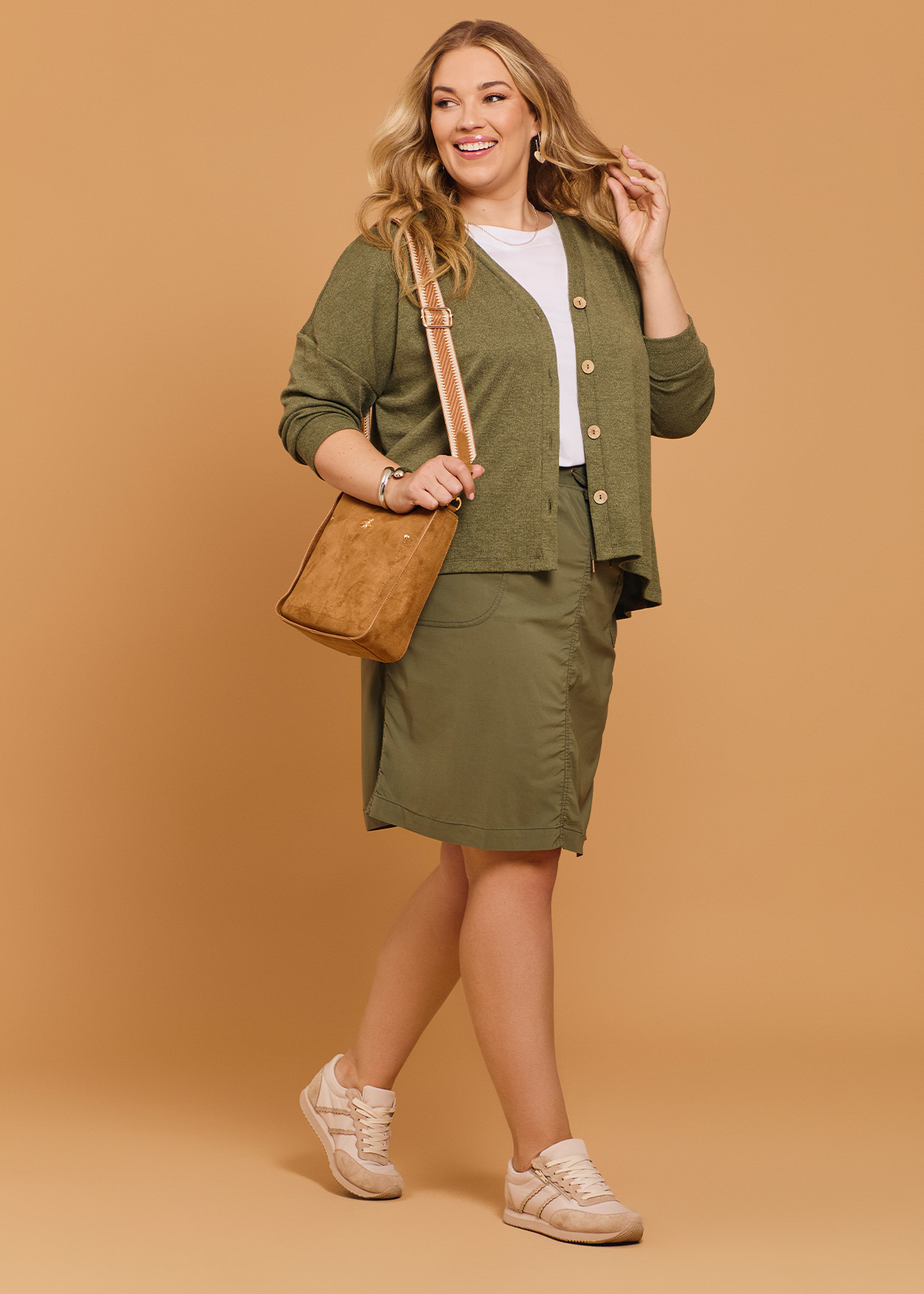 Taking Shape Castaway Rib Waistband Skirt Size 12 in Dusty Khaki, Natural Viscose - Plus Size Women's