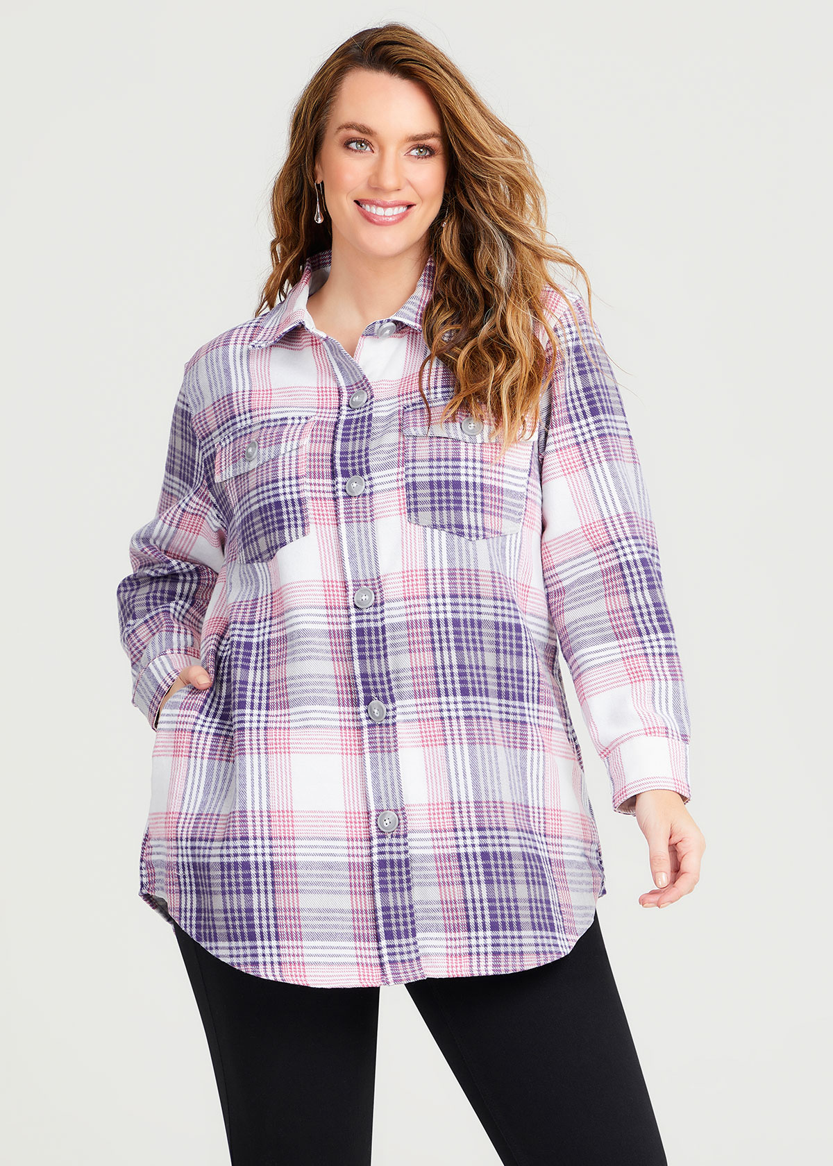 Shop Plus Size Check Brushed Pocket Shacket in Multi | Taking Shape AU