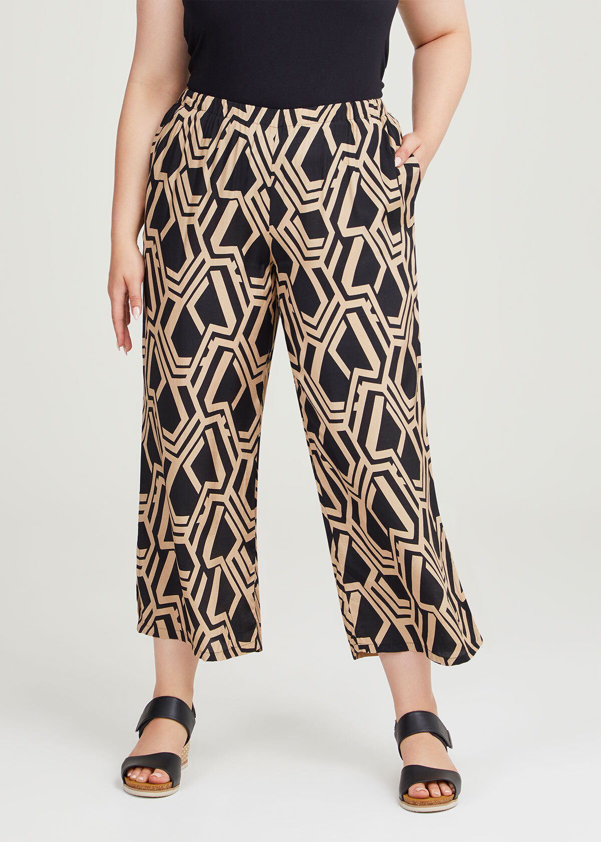 Plus Retro Geo Printed Wide Leg Pants