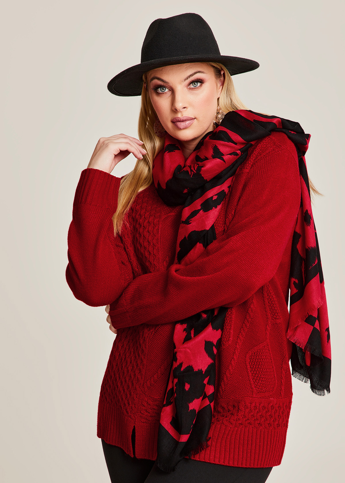 Shop Plus Size Cable Knit Jumper, Red | Taking Shape AU
