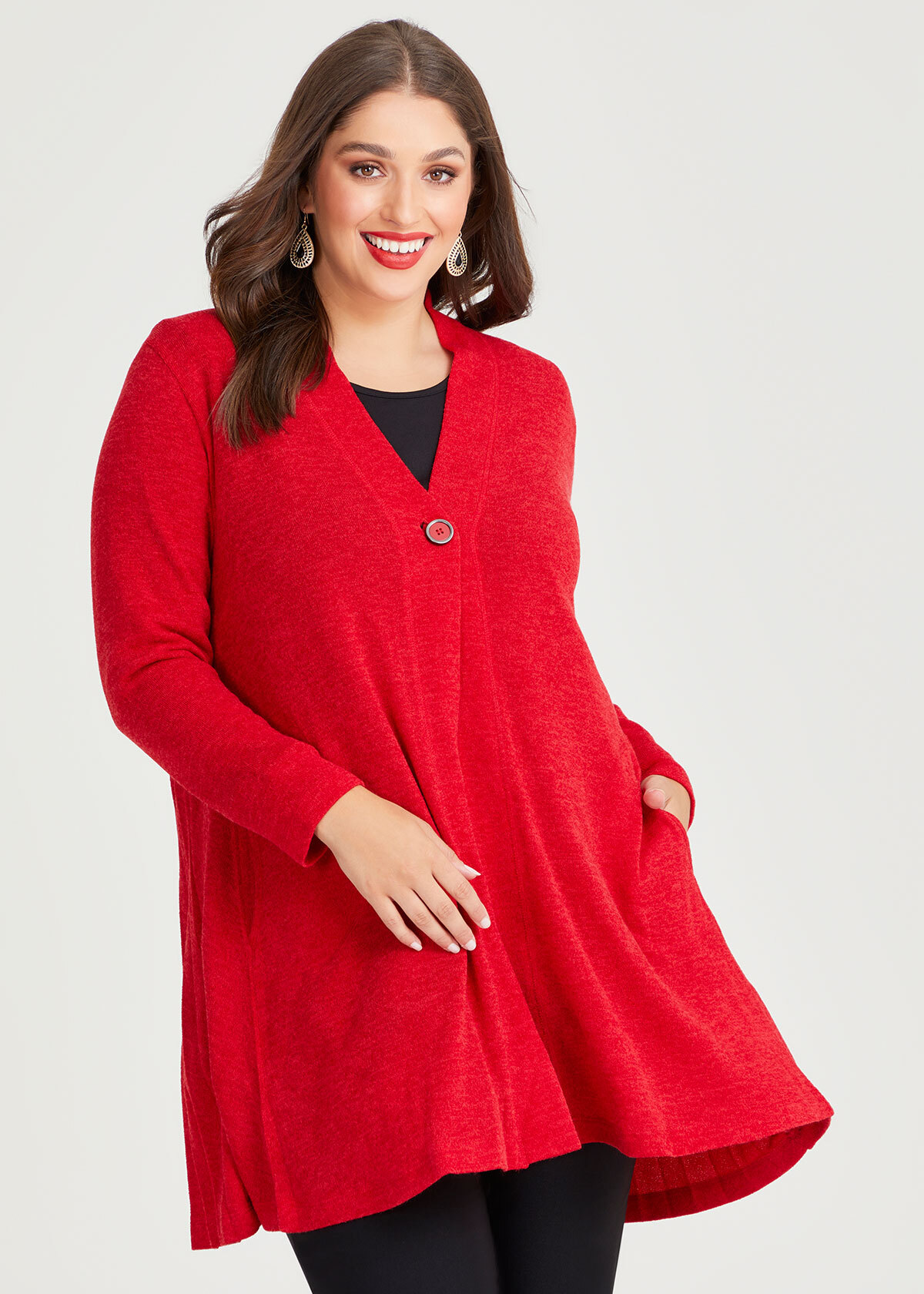 Shop Plus Size Pleat Back Enthuse Cardigan in Red | Sizes 12-30 ...