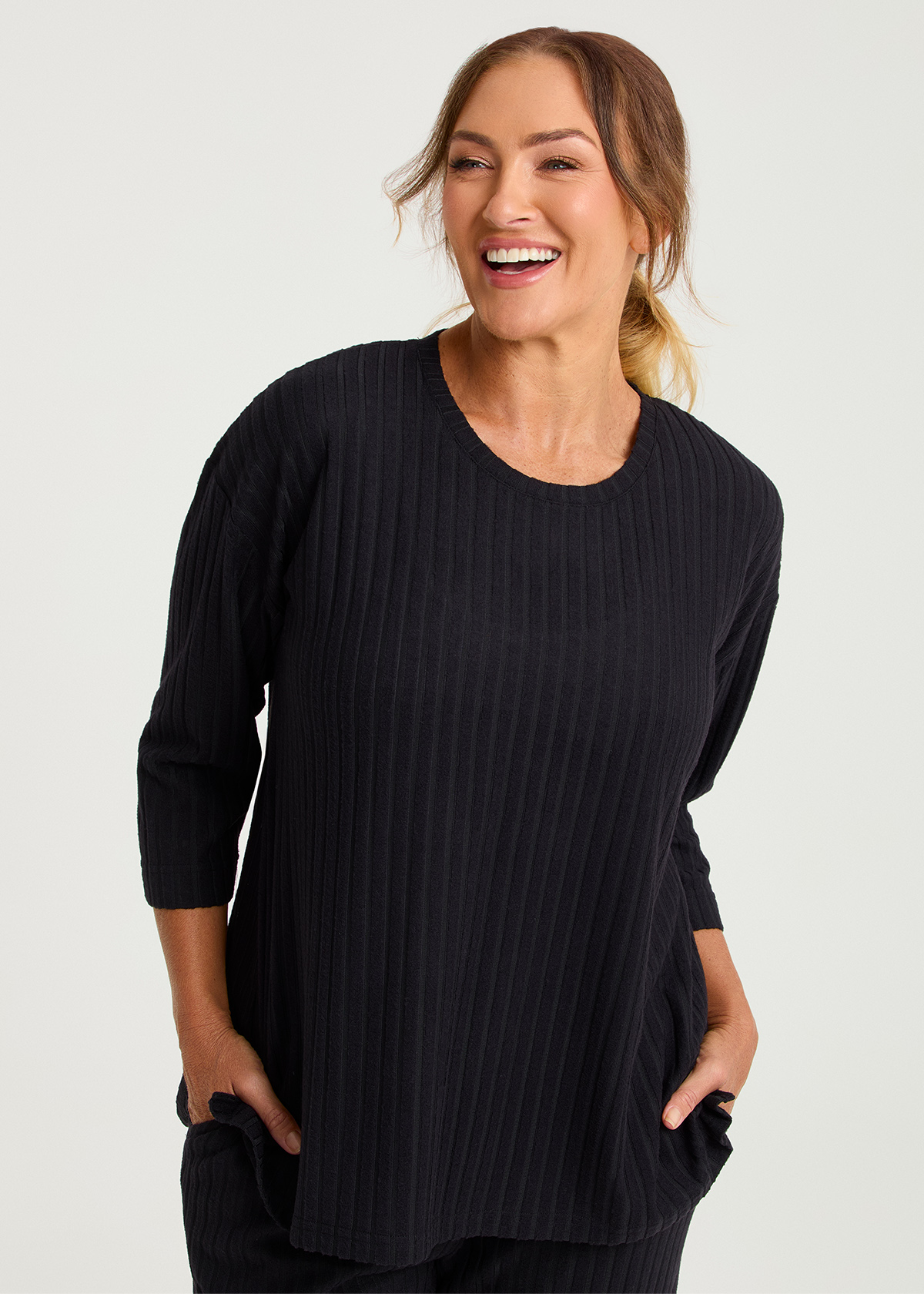 Taking Shape Cosy Rib Lounge Top Size 18 in Black - Plus Size Women's Sleepwear