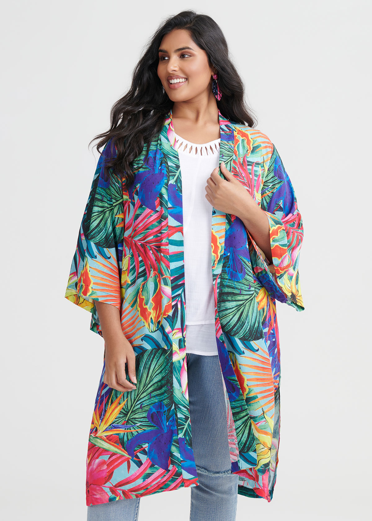 Shop Plus Size Natural Tropical Kimono in Print | Sizes 12-30 | Taking ...