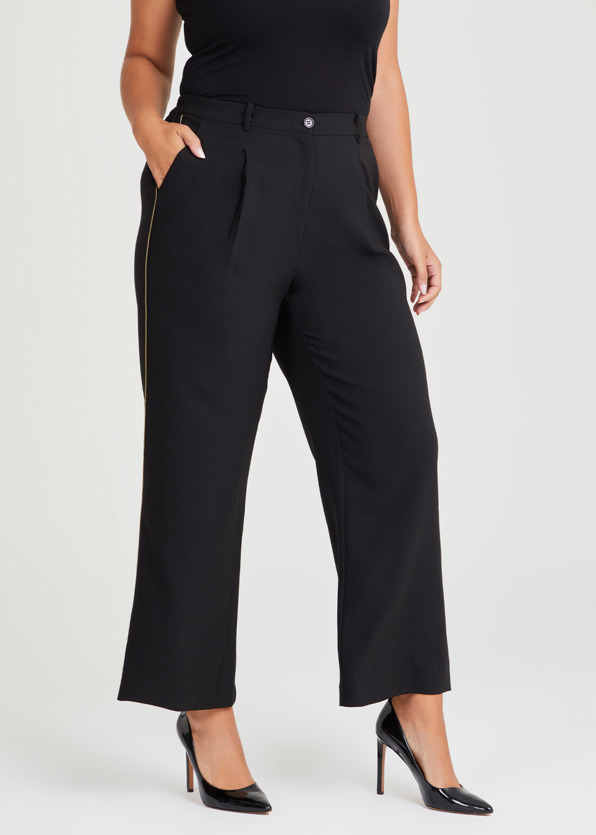 Shop Plus Size Trim Detail Wide Leg Pant in Black | Taking Shape AU