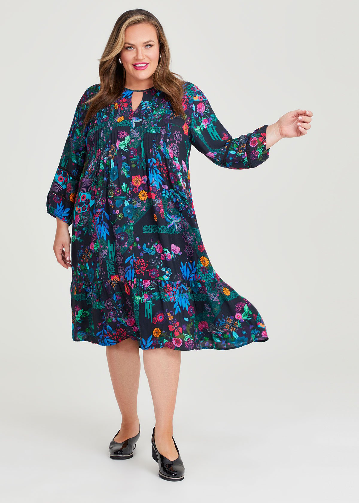 Shop Plus Size Breezy Blues Tuck Natural Dress in Multi | Taking Shape AU