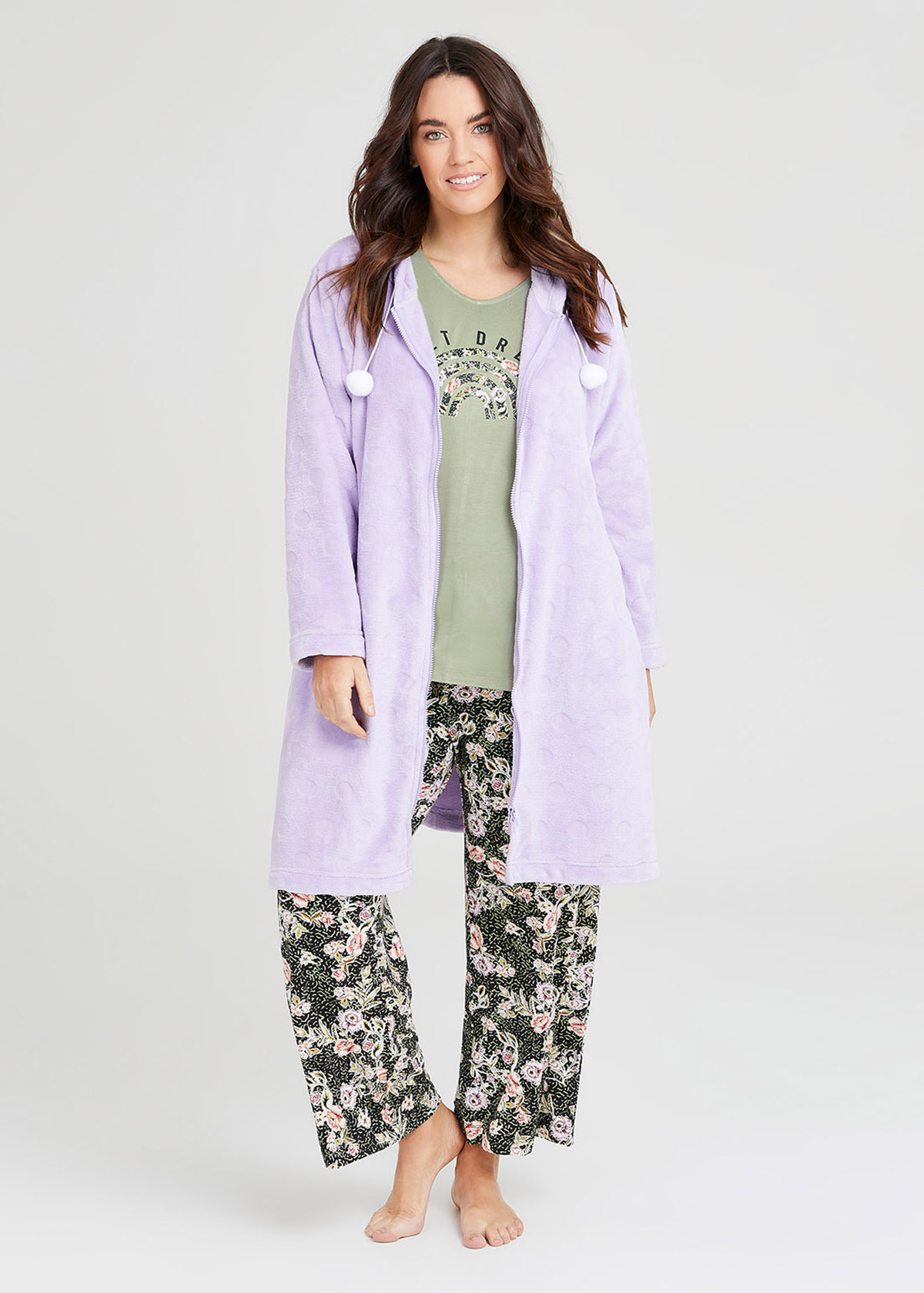 Shop Plus Size Cosy Spot Zip Dressing Gown in Purple Taking Shape AU
