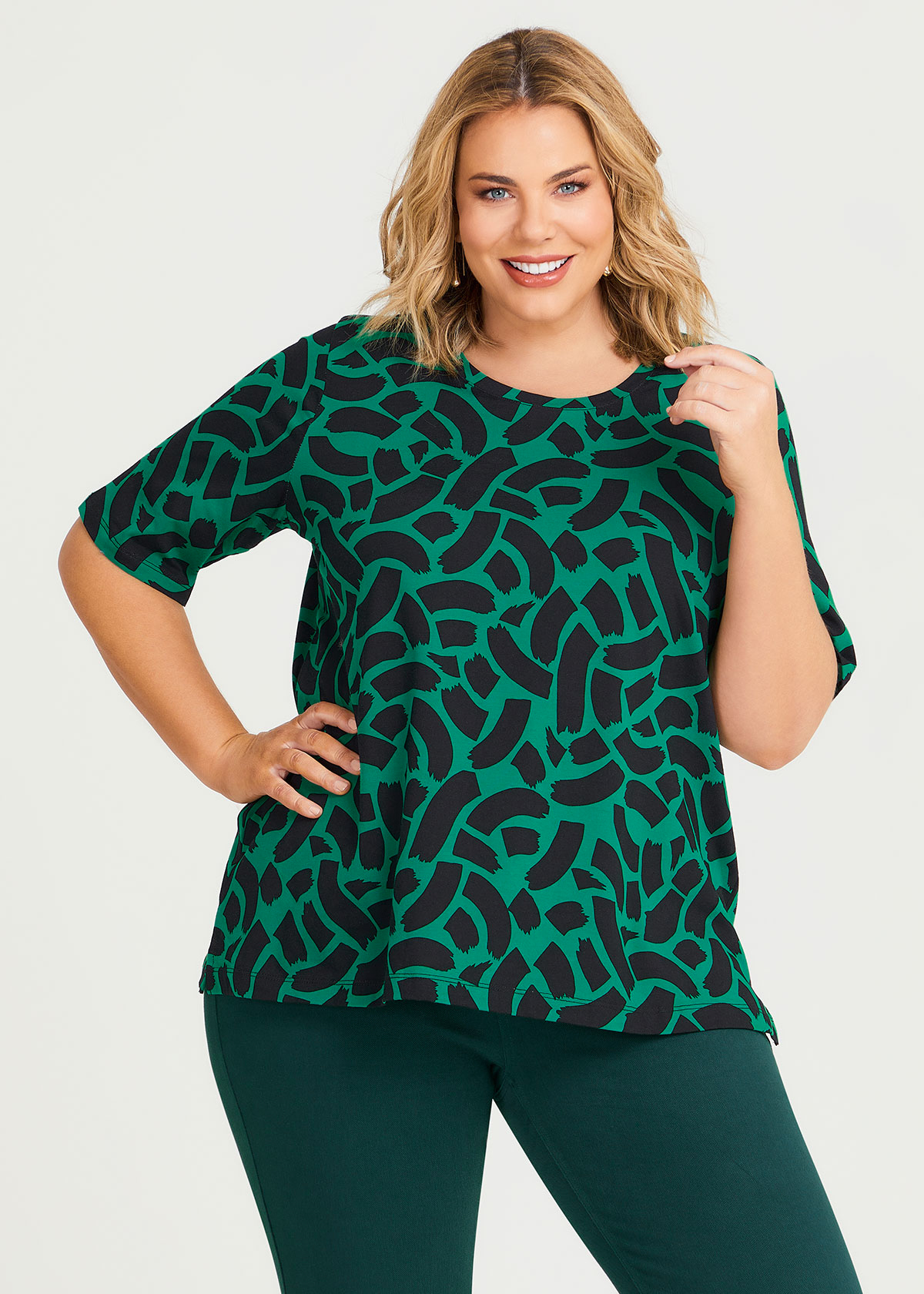 Shop Plus Size Cotton Brush Strokes Top in Green | Sizes 12-30 | Taking ...